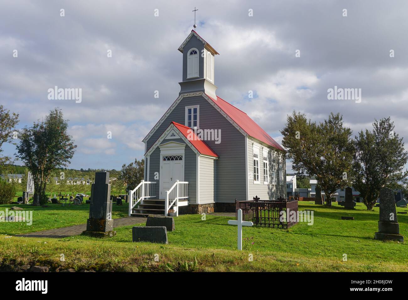 Reykholt, Iceland: The old church (1886-1887) at Snorrastofa, the homestead of the Icelandic Saga writer, Snorri Sturluson (1179–1241). Stock Photo