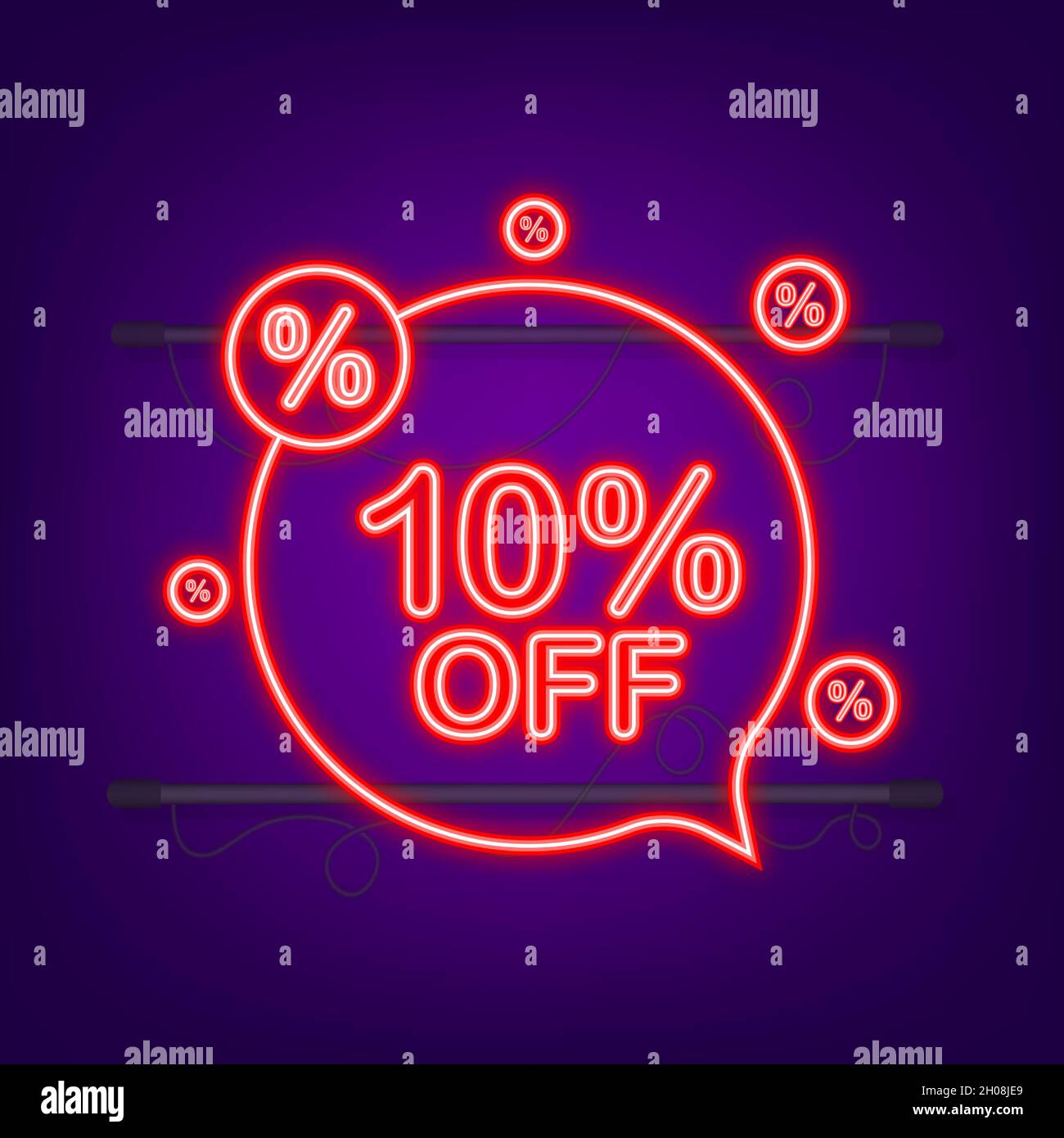 10 percent OFF Sale Discount Banner. Neon icon. Discount offer price