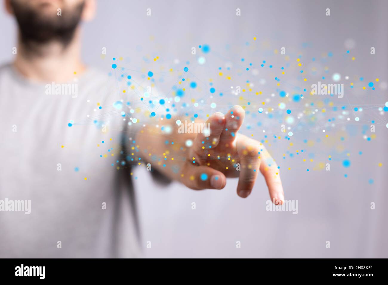 Human hand showing neural network big data and cybersecurity Stock Photo