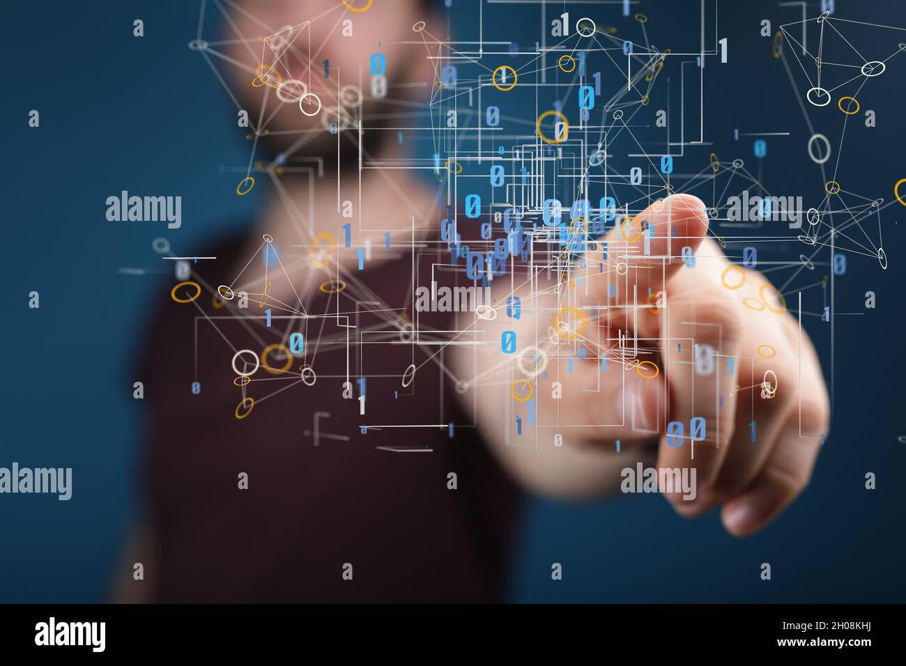 Human hand showing neural network big data and cybersecurity Stock Photo