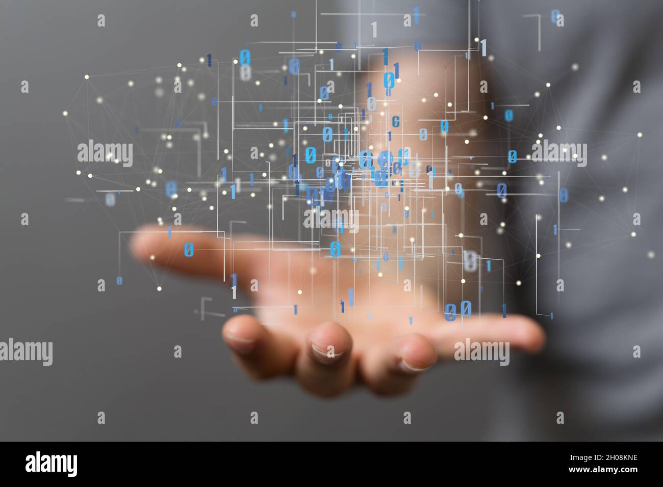 Human hand showing neural network big data and cybersecurity Stock Photo