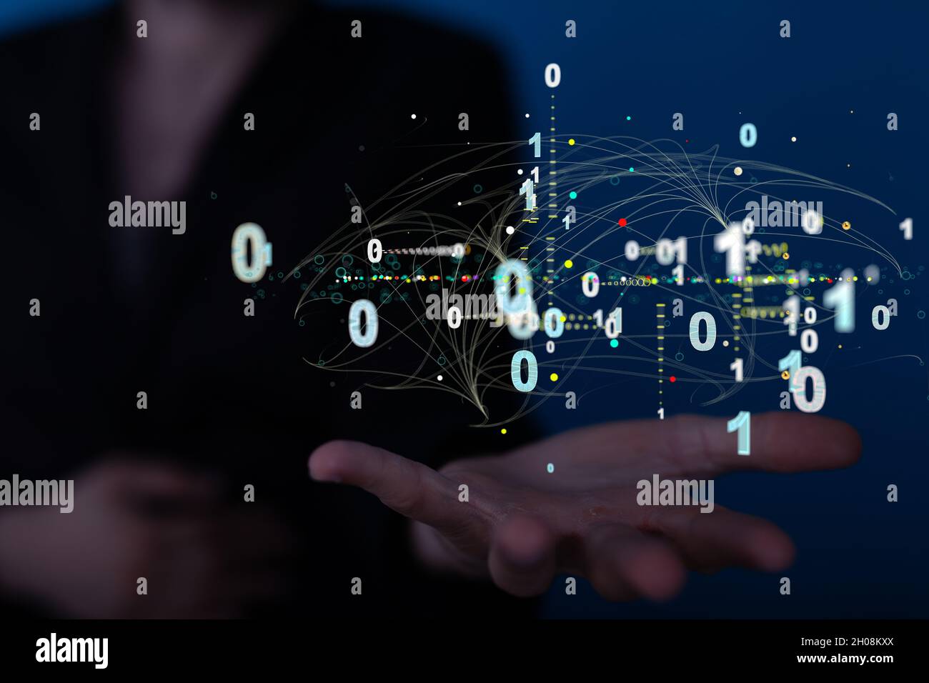 Human hand showing neural network big data and cybersecurity Stock Photo
