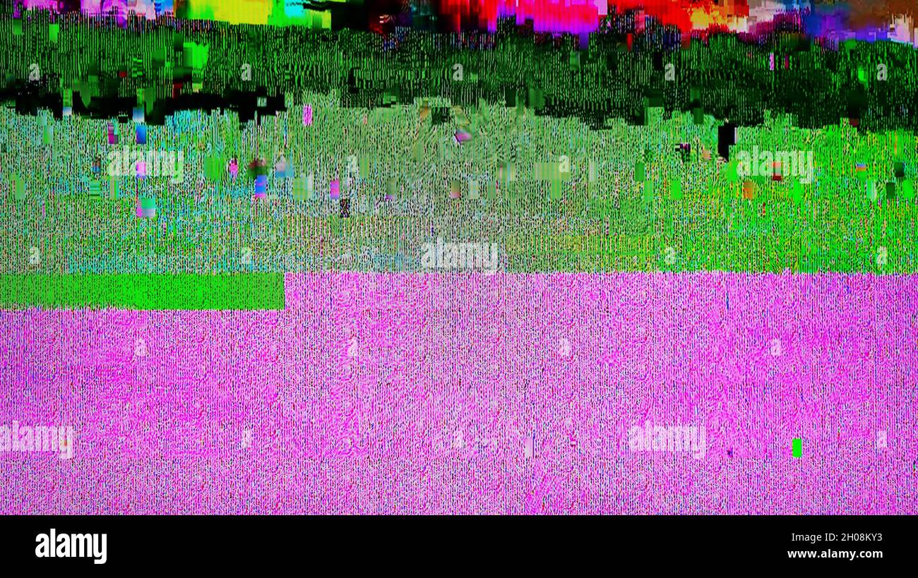 TV Static Noise Glitch Distortion Effect Digital Video signal on modern LCD TV during live