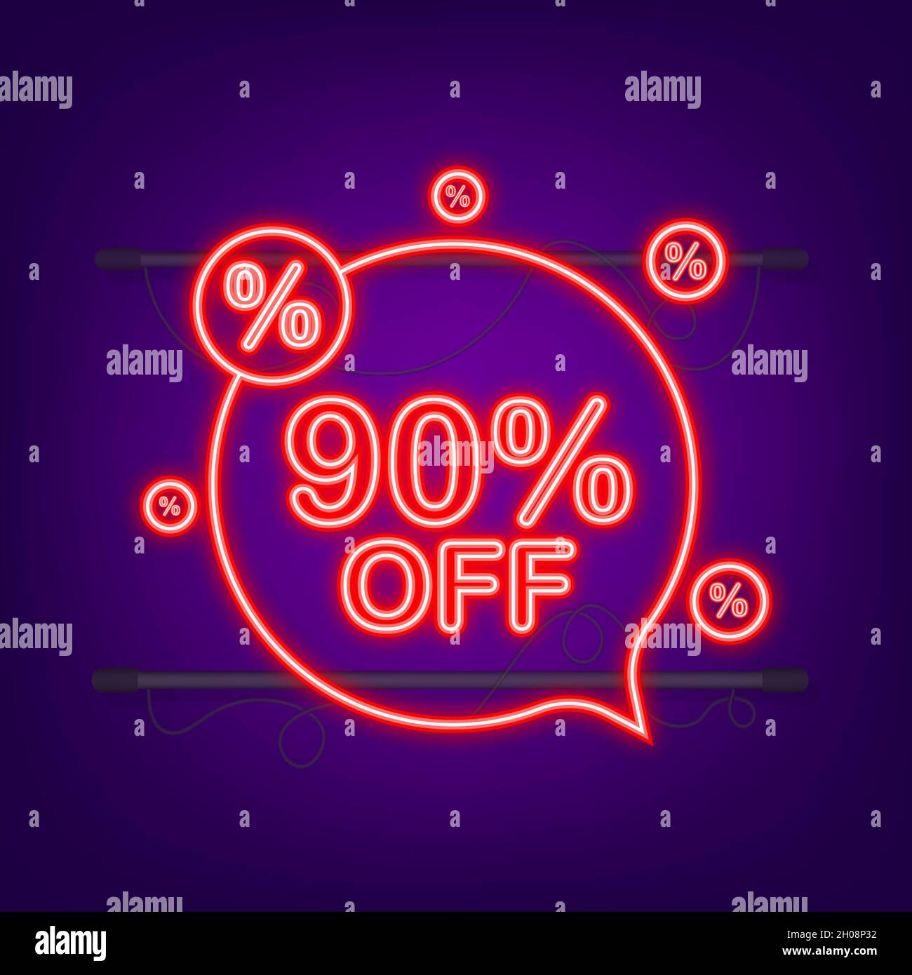 90 percent OFF Sale Discount Banner. Neon icon. Discount offer price ...