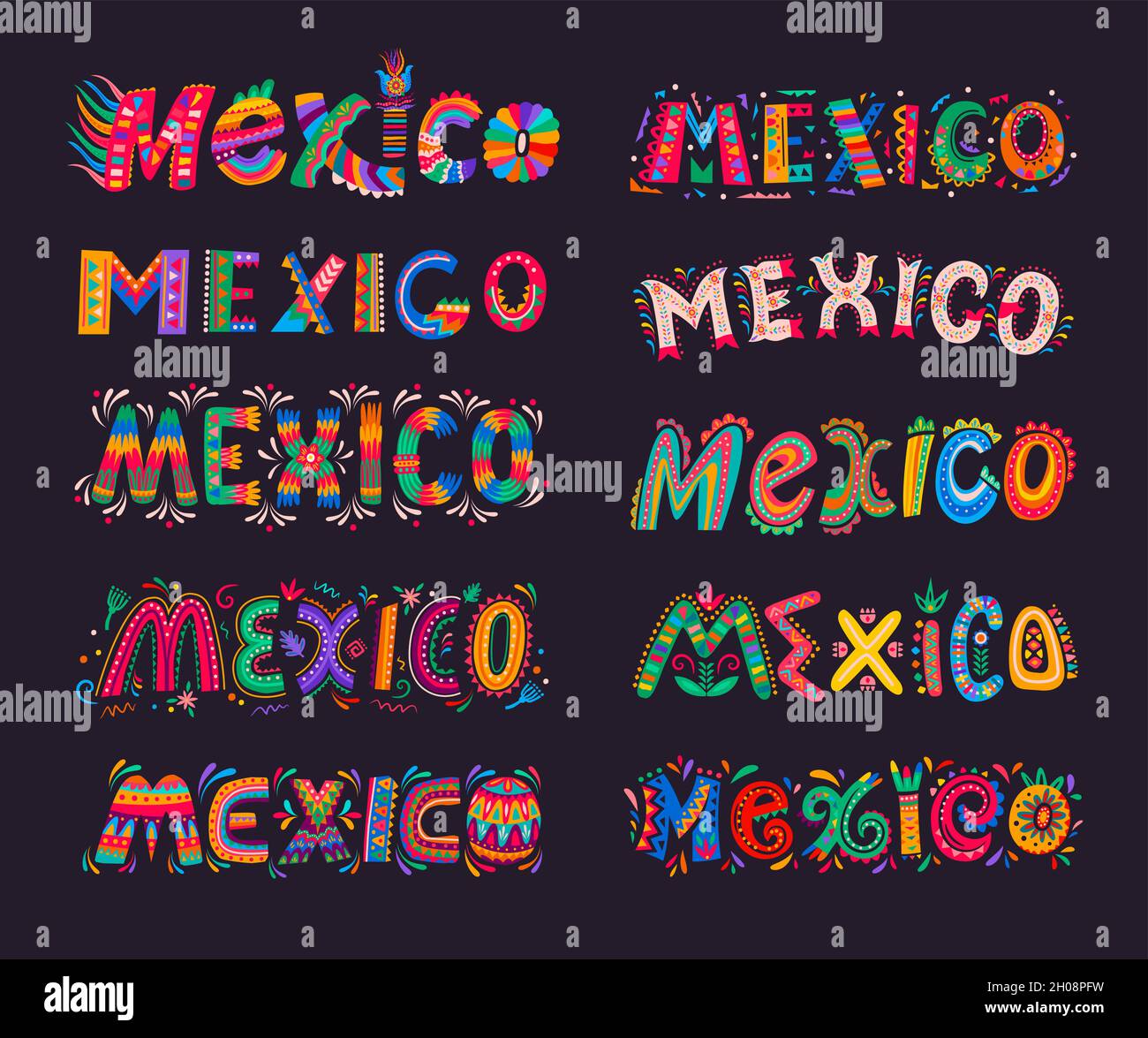 Mexico lettering elements. Mexican festive vector typography. Mexico