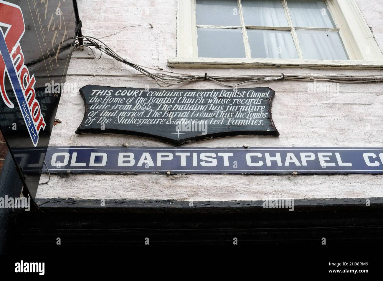 Plaque about the old baptist chapel and burial ground, in Tewkesbury Gloucestershire, England Stock Photo