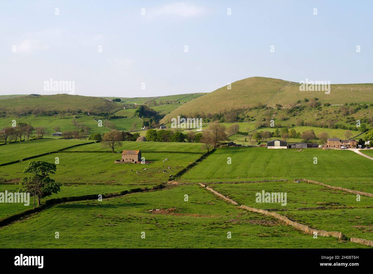 Farmland in Dovedale, Peak District Staffordshire England UK, English countryside, county boundary, rural landscape agricultural land Stock Photo