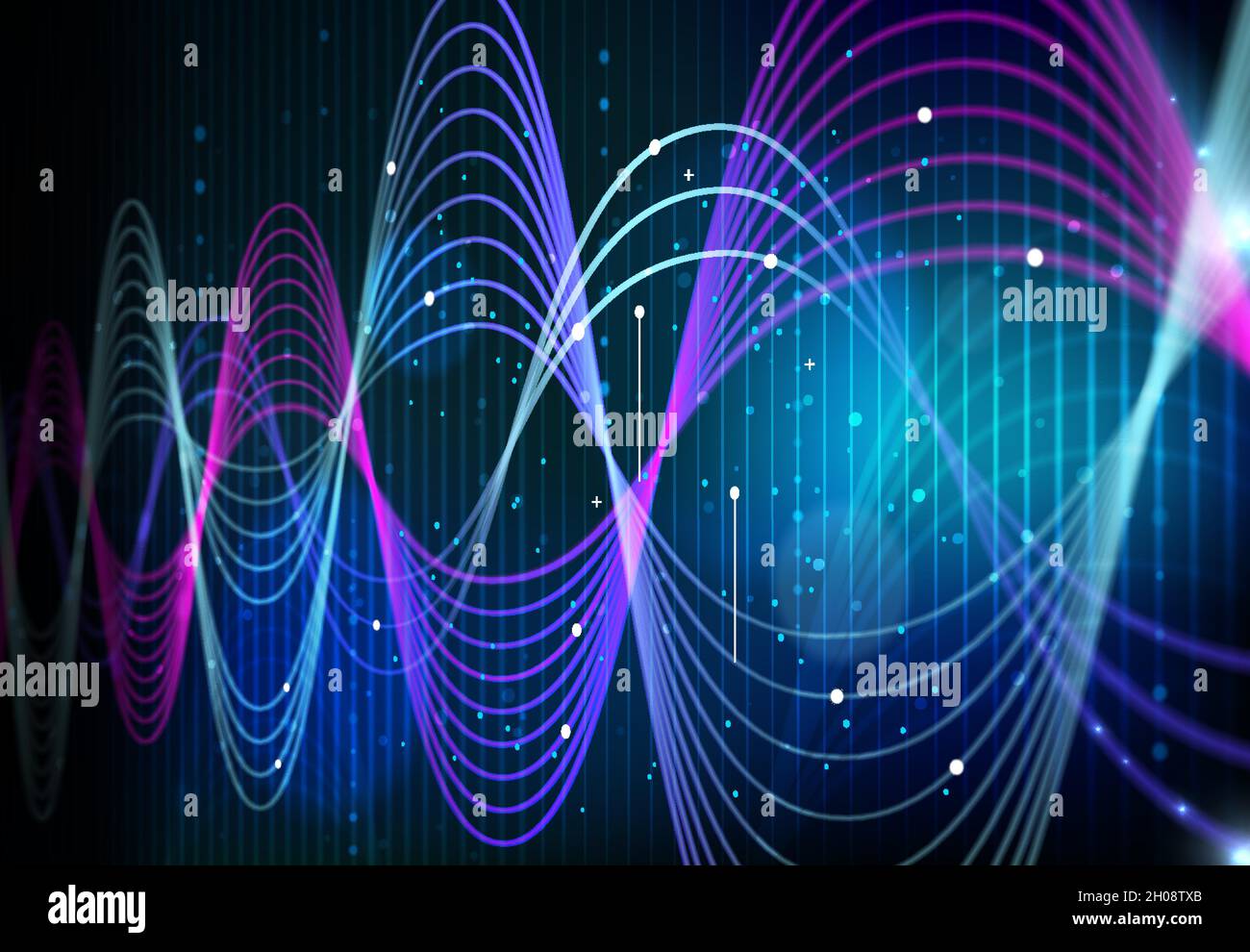 Big data analytics technology, digital data waves on monitor screen vector background. Artificial intelligence science and digital network information Stock Vector