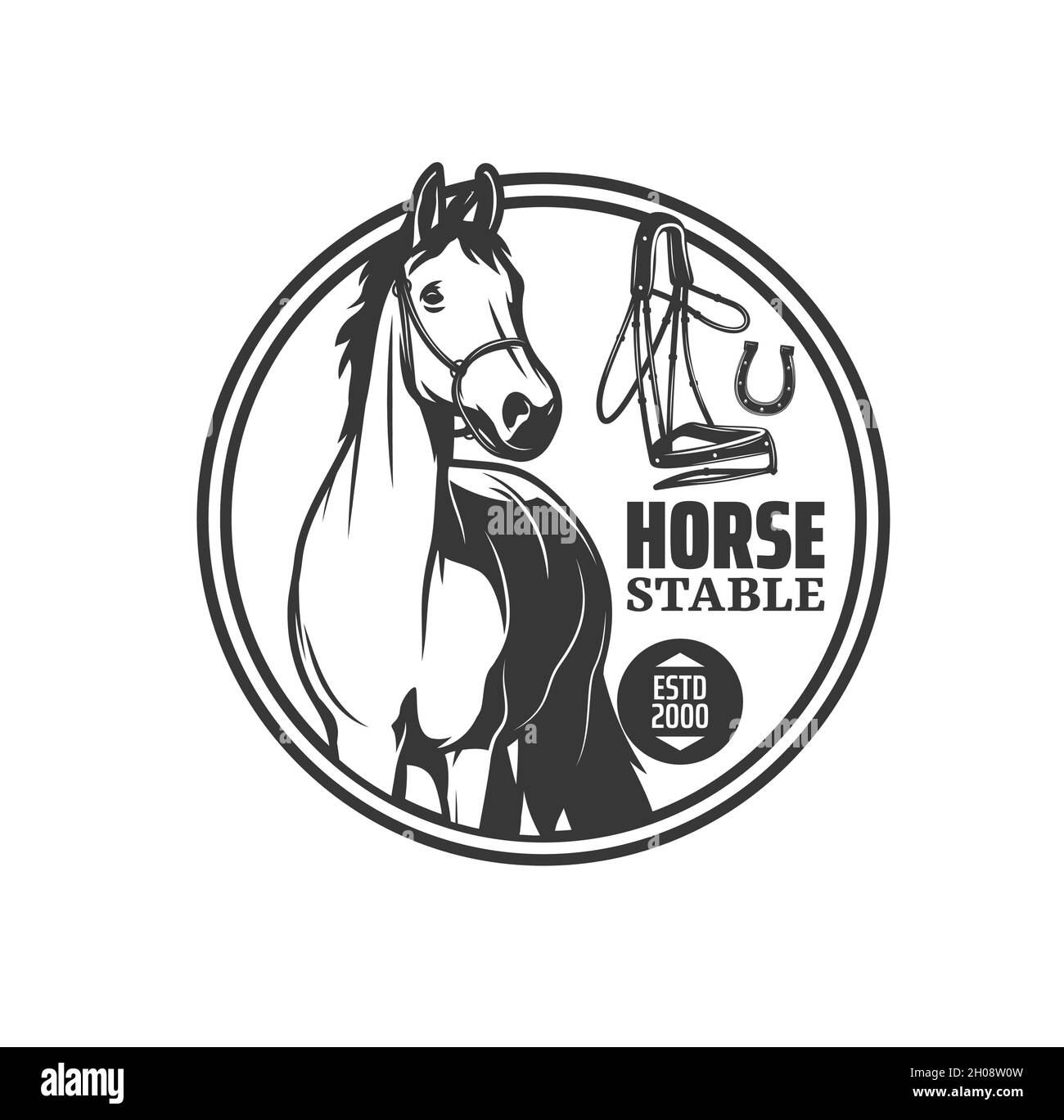 Horse stable icon for equestrian riding hippodrome and equine sport, vector emblem. Horse