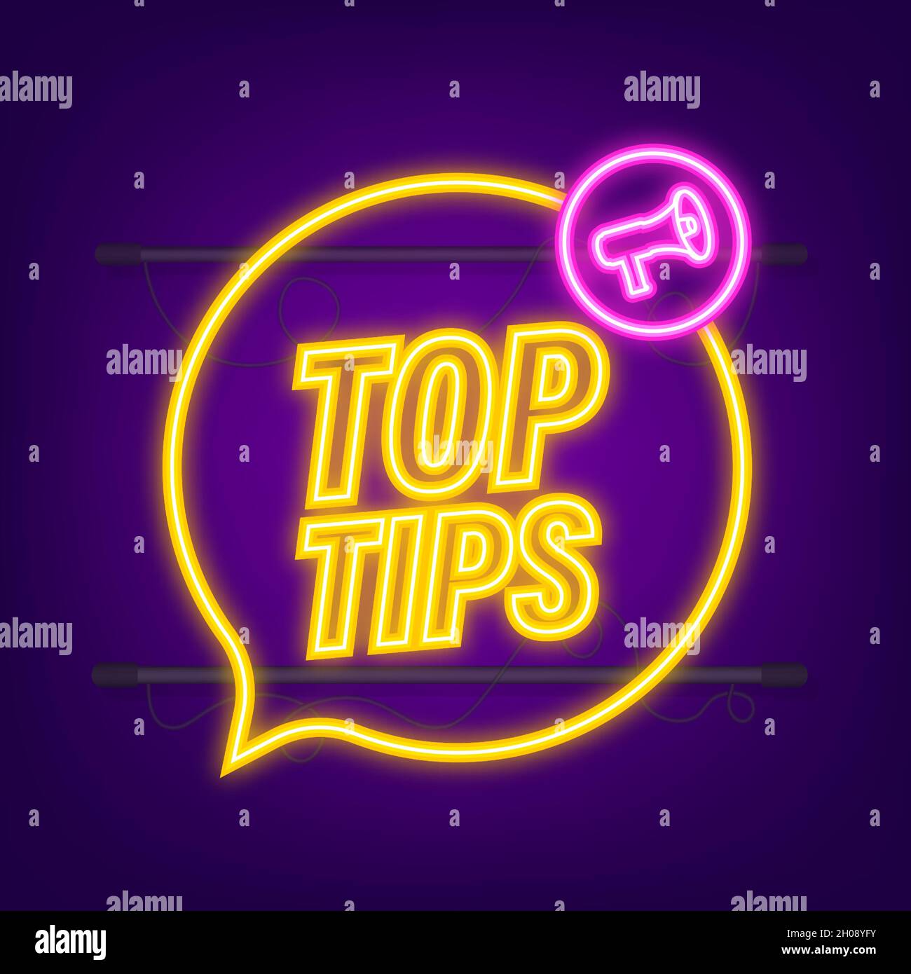 Megaphone banner - Top tips. Neon icon. Vector illustration Stock ...