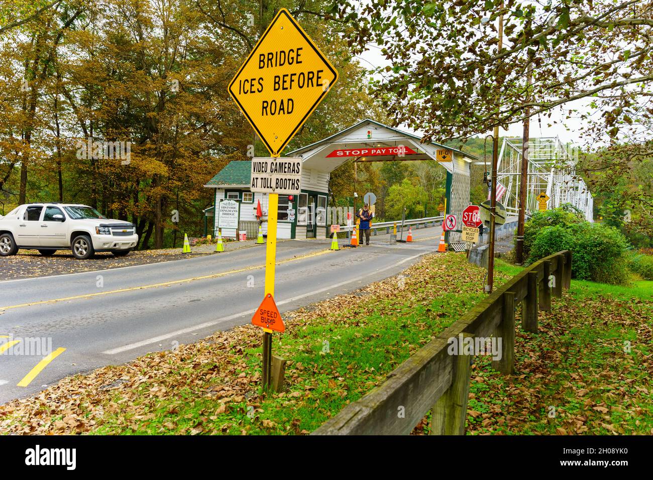 Dingmans Ferry, PA, USA October 10, 2021 A toll collector is ready
