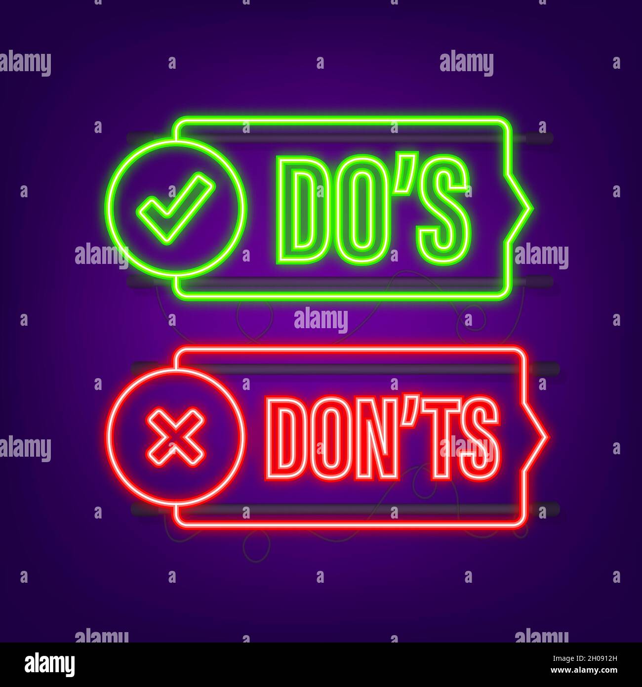 Do s and Don ts neon button. Flat simple thumb up symbol minimal round ...