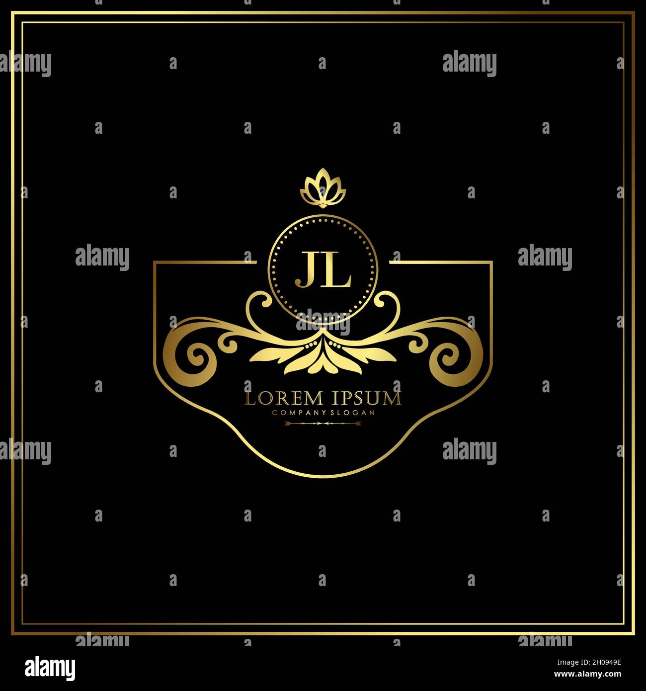 JL Initial Letter Luxury Logo template in vector for Restaurant, Royalty, Boutique, Cafe, Hotel, Heraldic, Jewelry, Fashion and other vector illustrat Stock Vector