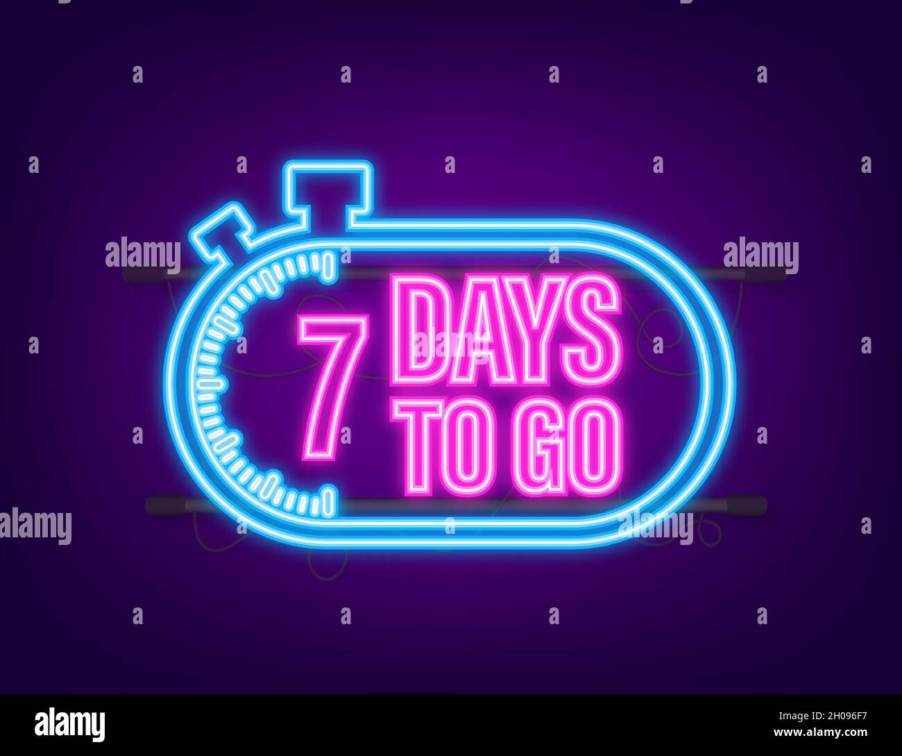 7 Days to go. Countdown timer. Neon icon. Time icon. Count time sale