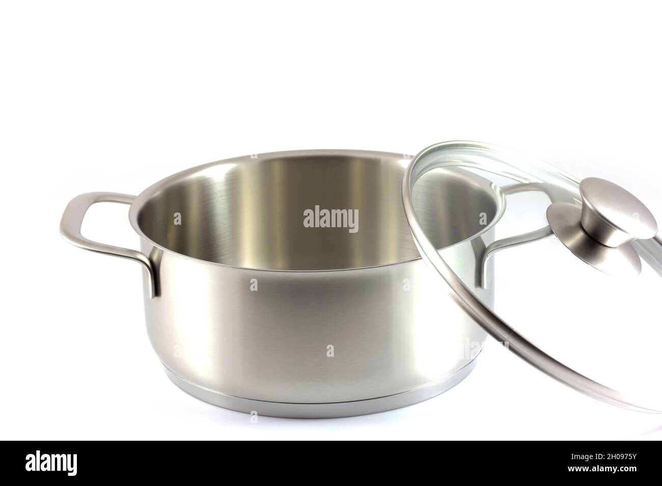 Stainless steel pot with glass cover isolated on white background Stock ...