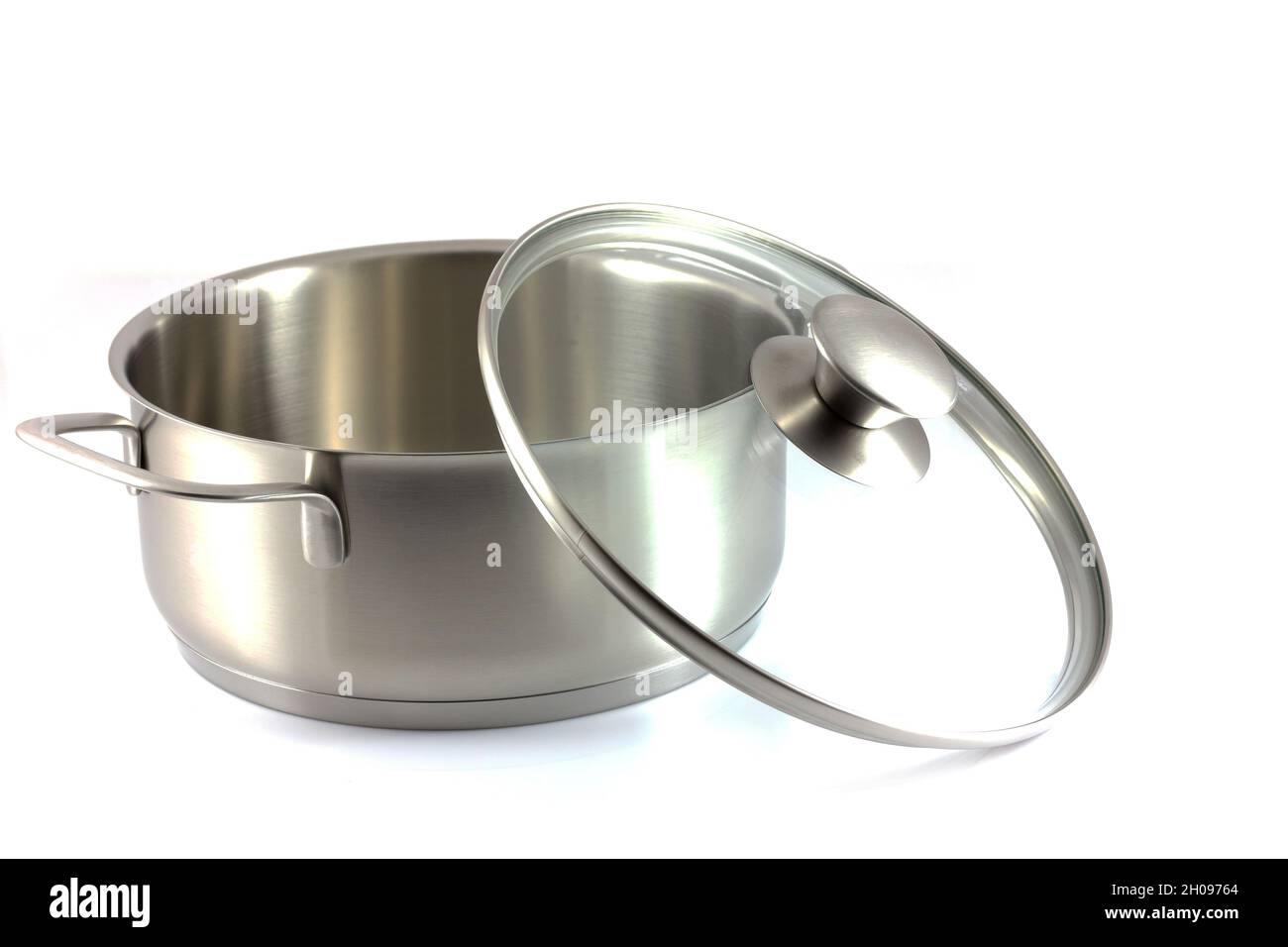 Stainless steel pot with glass cover isolated on white background Stock ...