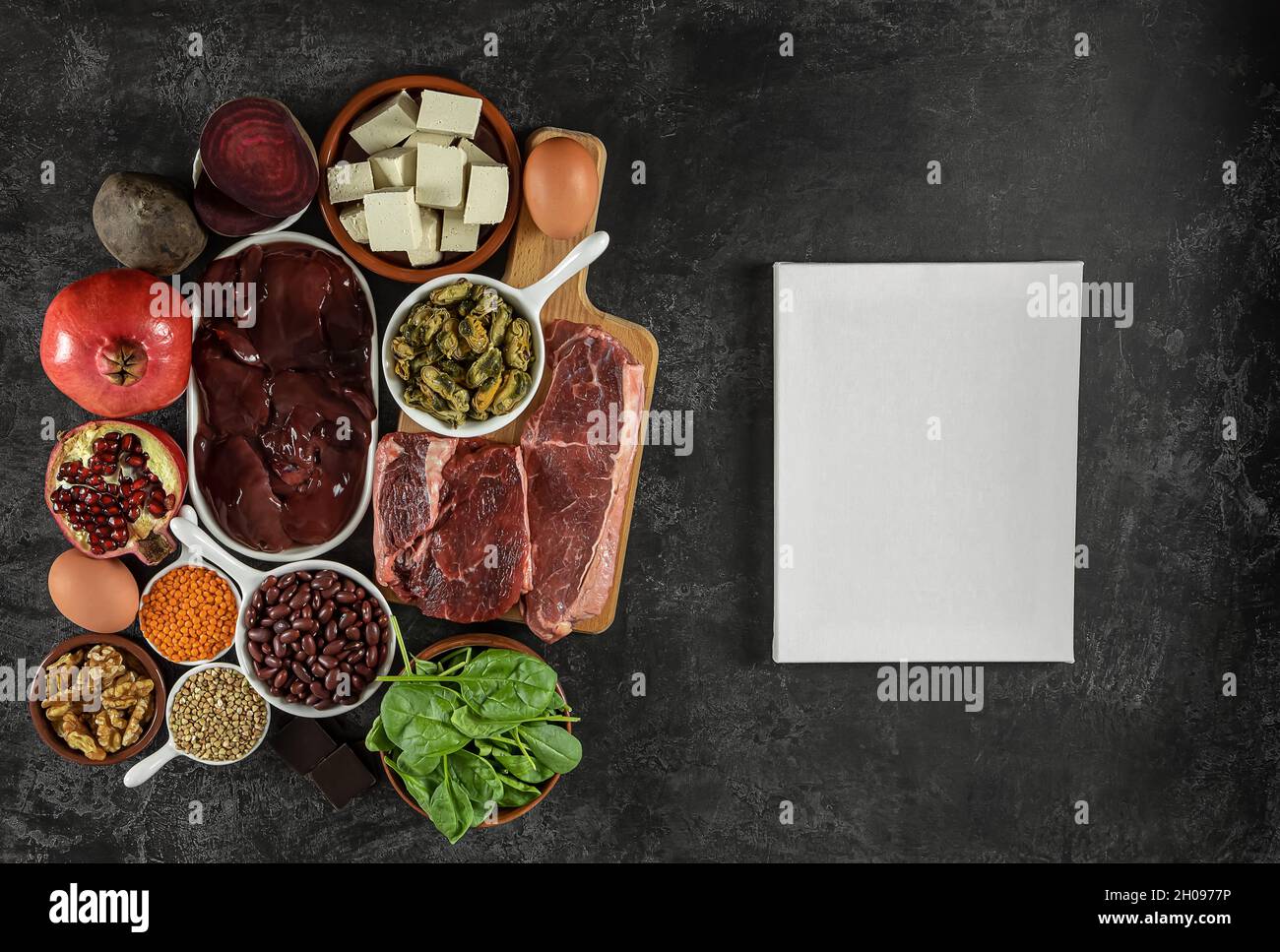 Healthy diet concept, mockup. Foods high in Iron, a great source for