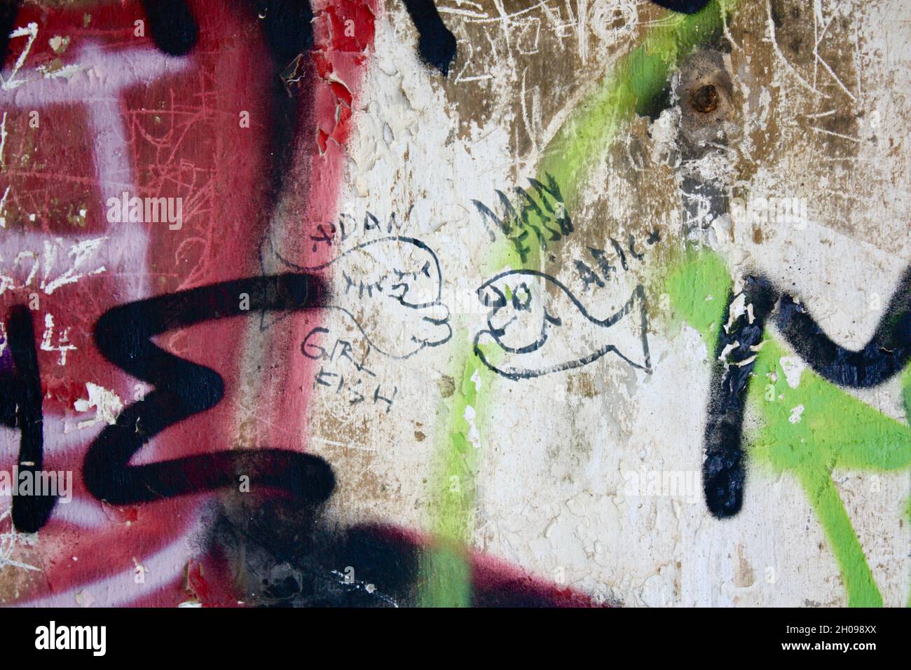 Graffiti on Cramond Island, Edinburgh. Stock Photo