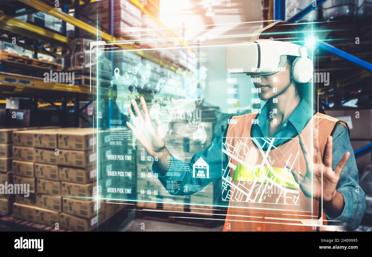 Future virtual reality technology for innovative VR warehouse management .  Concept of smart technology for industrial revolution and automated Stock  Photo - Alamy