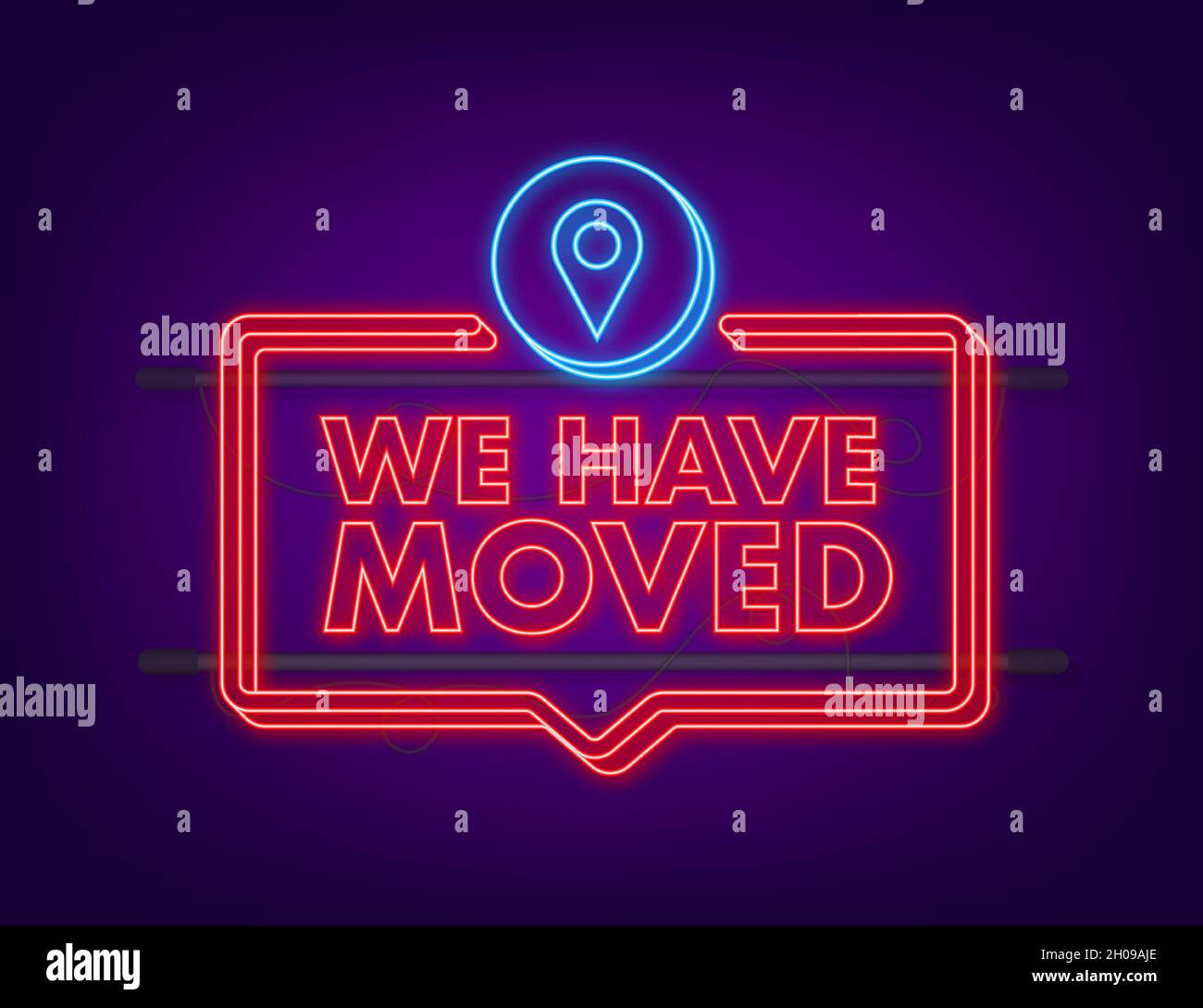We re moving neon icon badge. Ready for use in web or print design ...