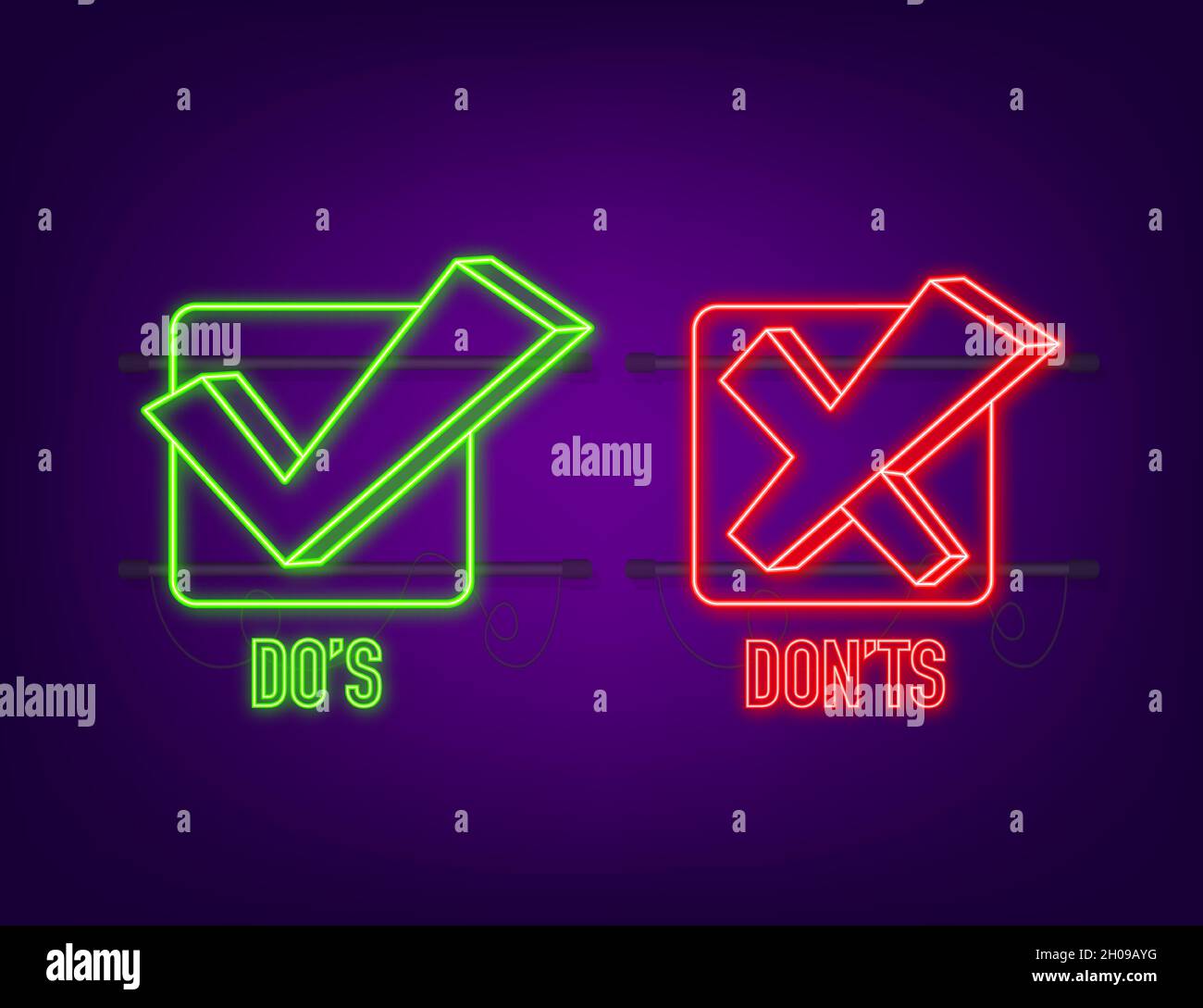 Do s and Don ts neon button. Flat simple thumb up symbol minimal ...
