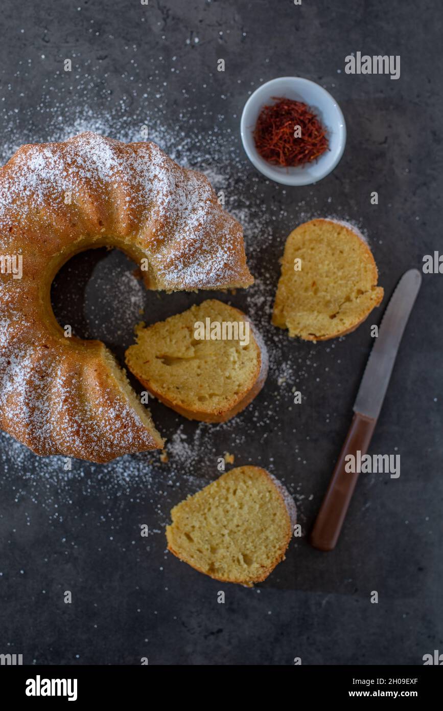 saffron vanilla bundt cake Stock Photo Alamy