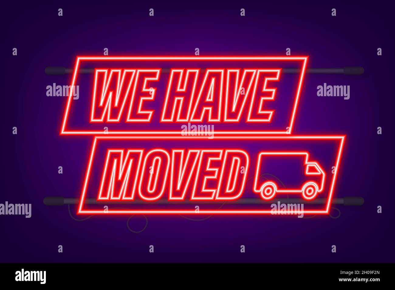 We re moving neon icon badge. Ready for use in web or print design ...