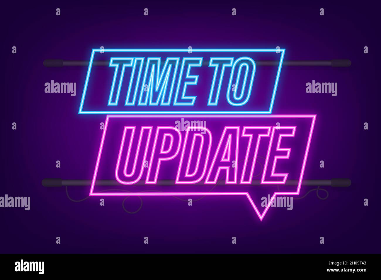 System software update or upgrade. Banner new update. Time to Update. Neon icon. Vector illustration Stock Vector