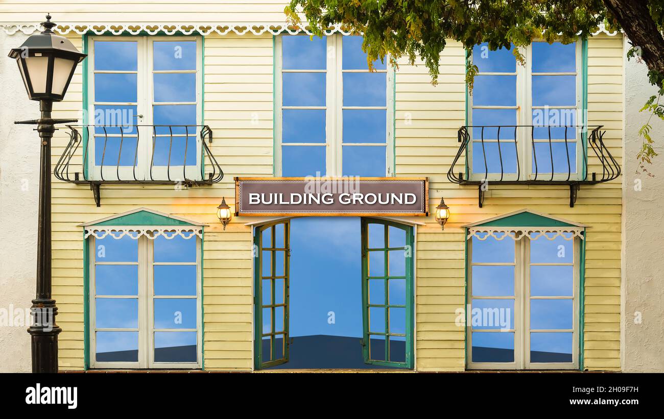 Street Sign the Direction Way to BUILDING GROUND Stock Photo - Alamy