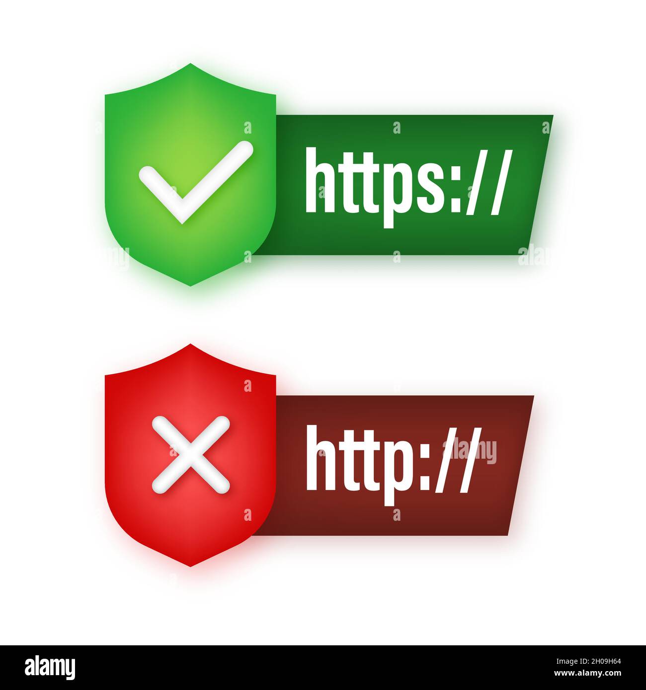 Neon style http and https protocols on shield, on dark background. Vector stock illustration Stock Vector