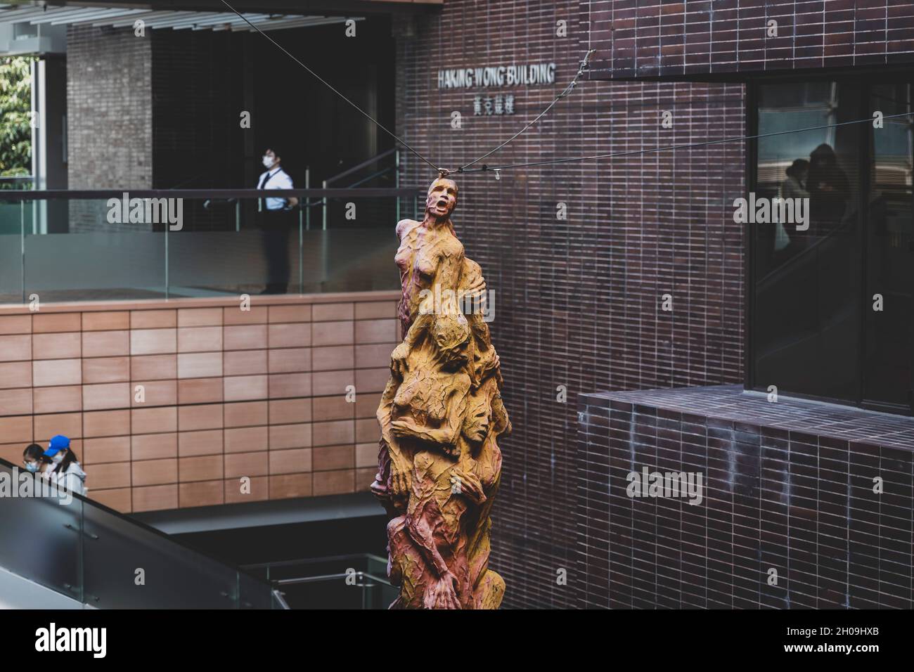 Hong Kong, China. 11th Oct, 2021. A view of the 'Pillar of Shame before its removal.The 'Pillar of Shame', an artwork by Danish artist Jens Galschiøt, is a tribute to the victims of the Tiananmen massacre that occurred June 4th, 1989 in Beijing, China. Although the sculpture has been at the campus since 1997, the University of Hong Kong (HKU) has demanded that it should be removed before October 14th, 2021. (Photo by Charlène Flores/SOPA Images/Sipa USA) Credit: Sipa USA/Alamy Live News Stock Photo