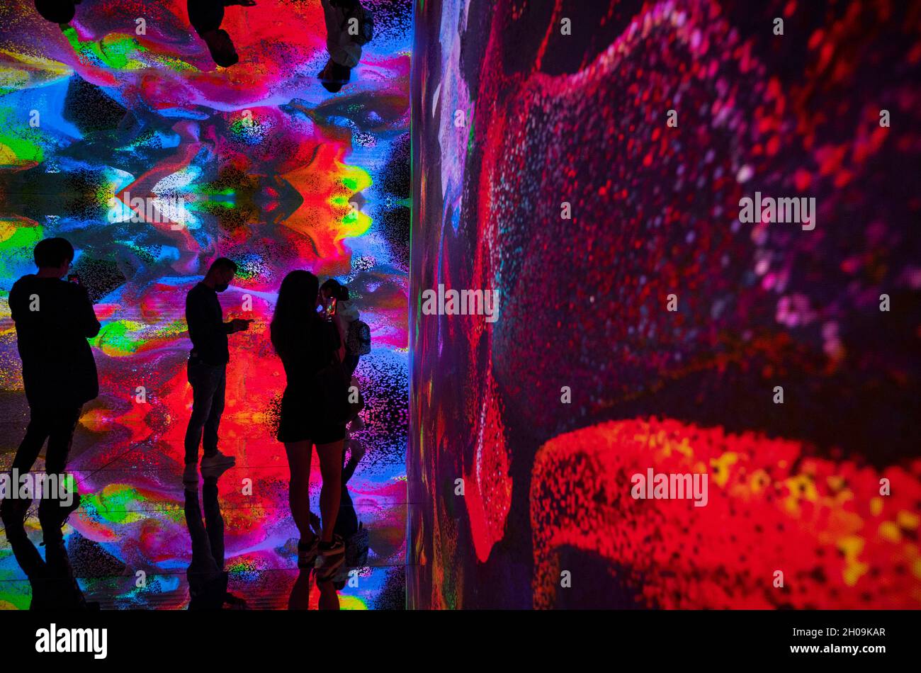 Hong Kong, China. 08th Oct, 2021. People visit and take photos of the  immersive art installation titled 