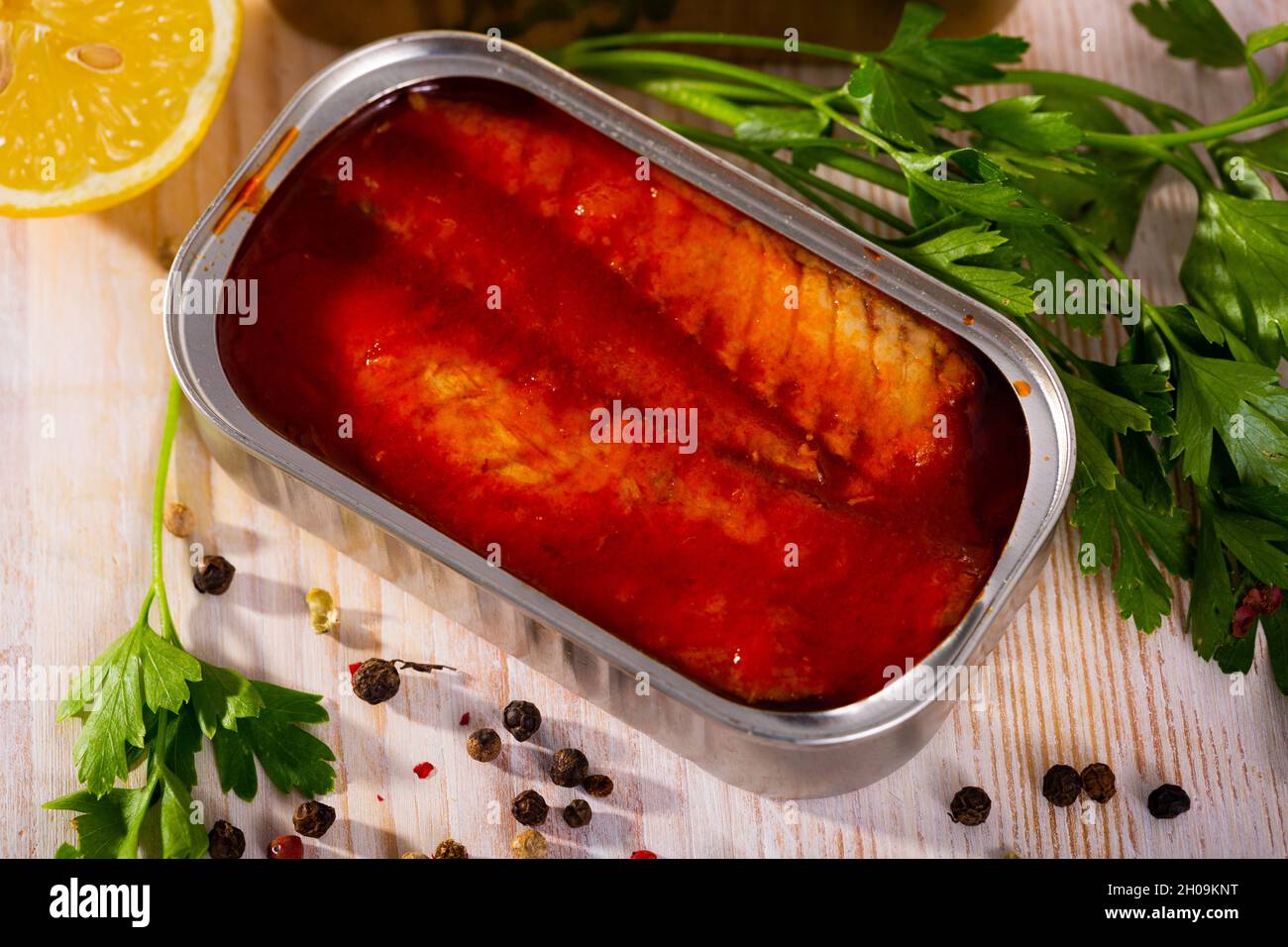 Mackerel fillets in tomato sauce Stock Photo Alamy