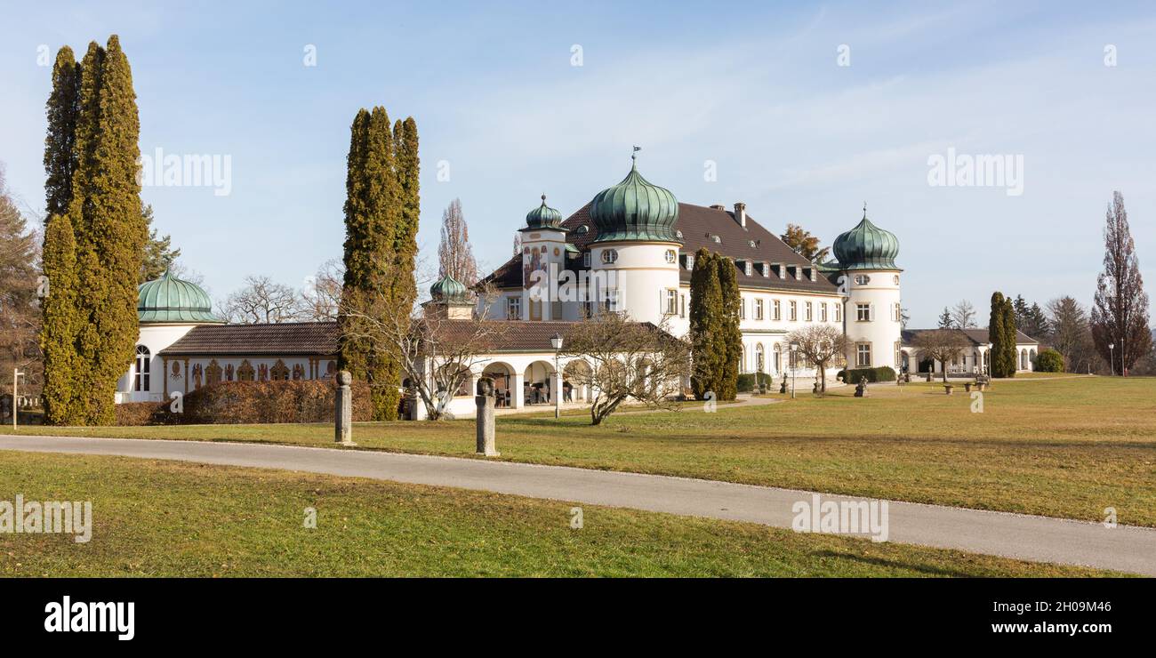 Höhenried, Germany - Feb 18, 2021: View on Schloss Höhenried (Höhenried Palace). Built in 1937, located directly at the Starnberger See (Lake Starnber Stock Photo