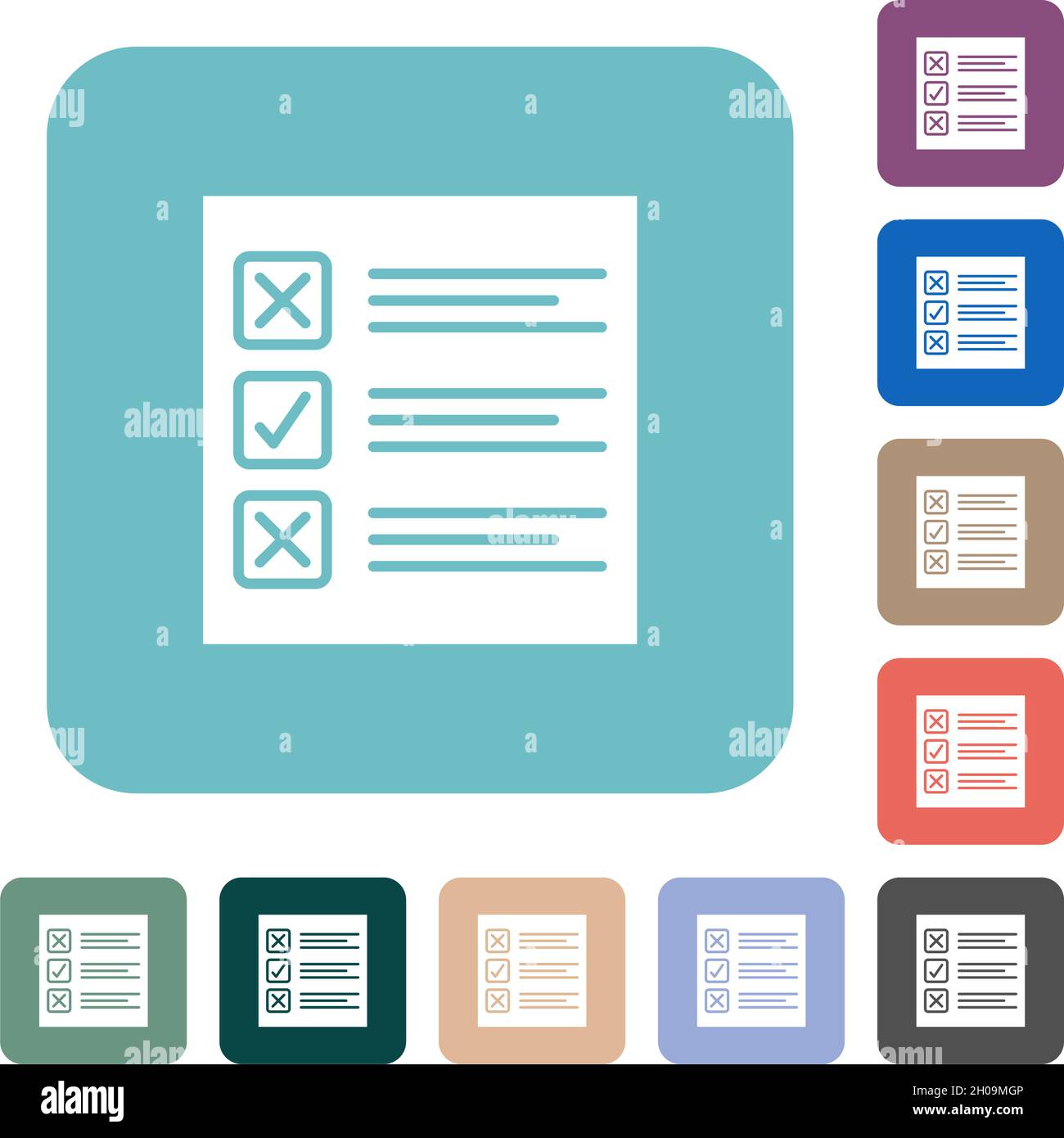 Questionnaire paper solid white flat icons on color rounded square backgrounds Stock Vector