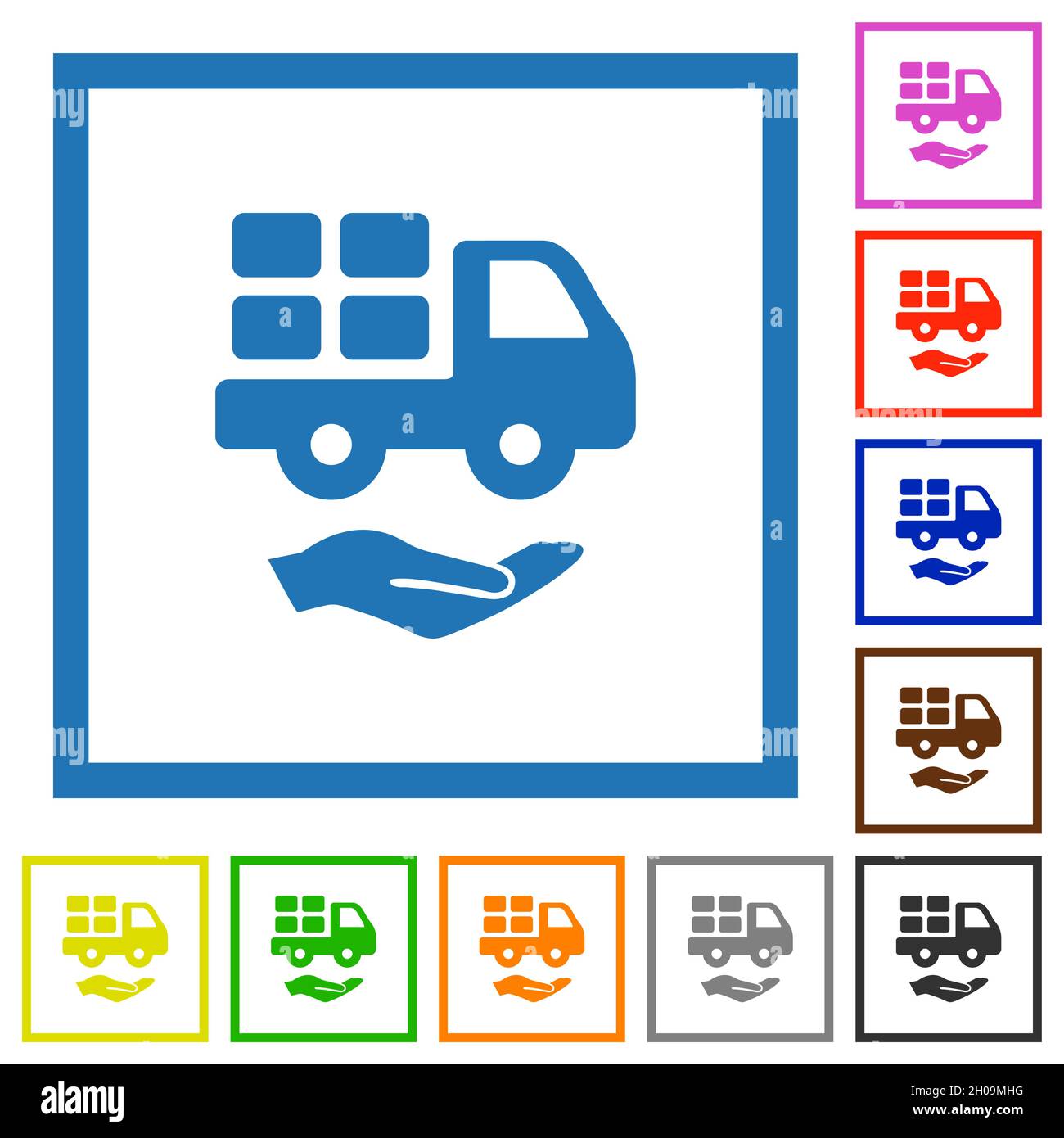 Courier services solid flat color icons in square frames on white background Stock Vector