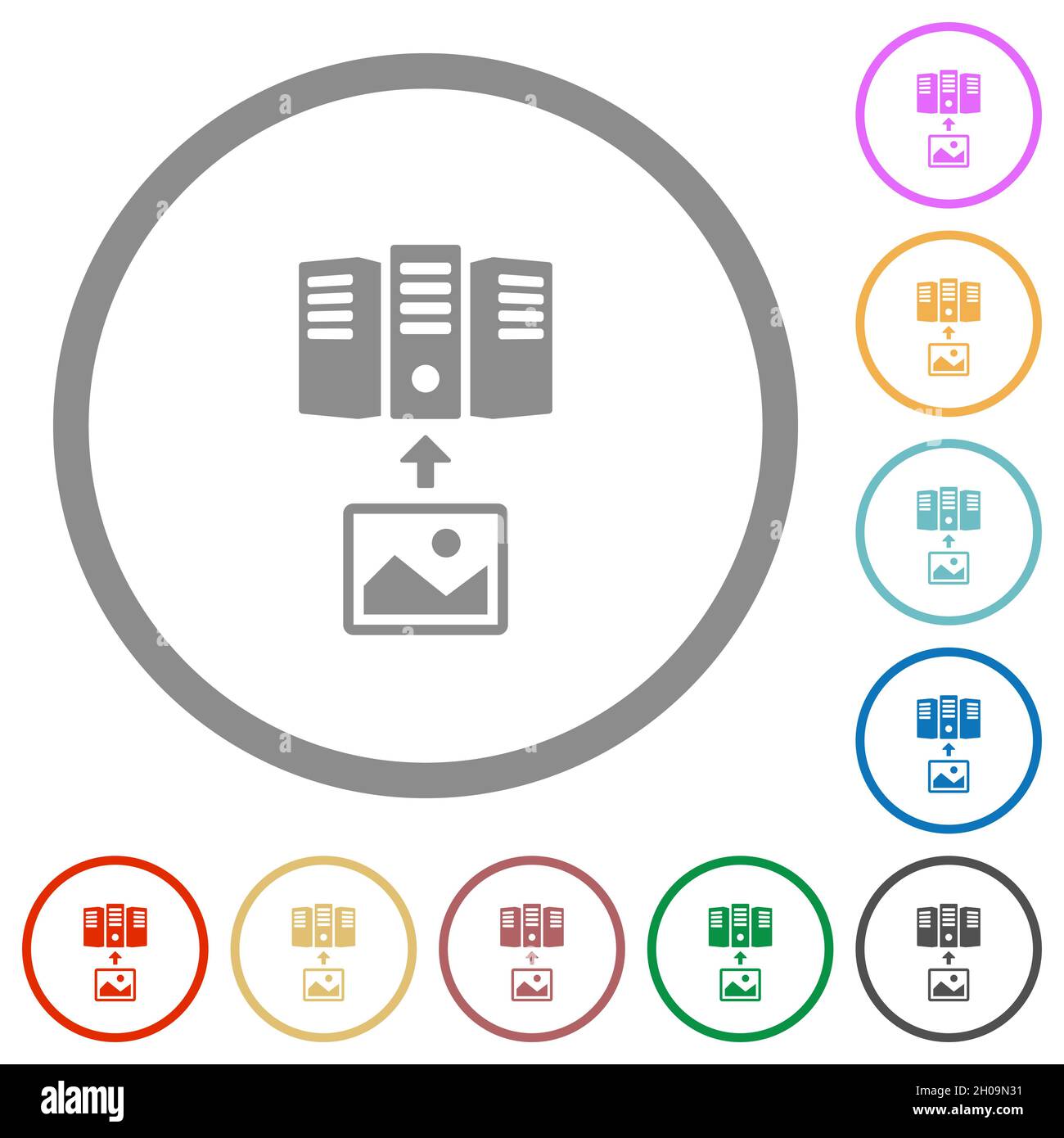Upload image to server solid flat color icons in round outlines on ...