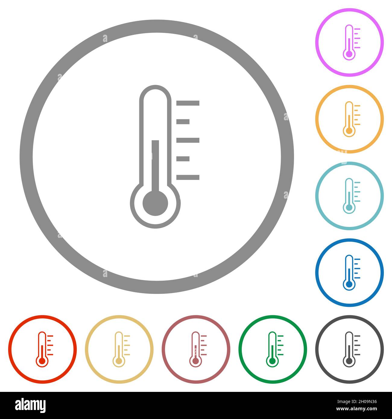 Thermometer medium temperature flat color icons in round outlines on ...