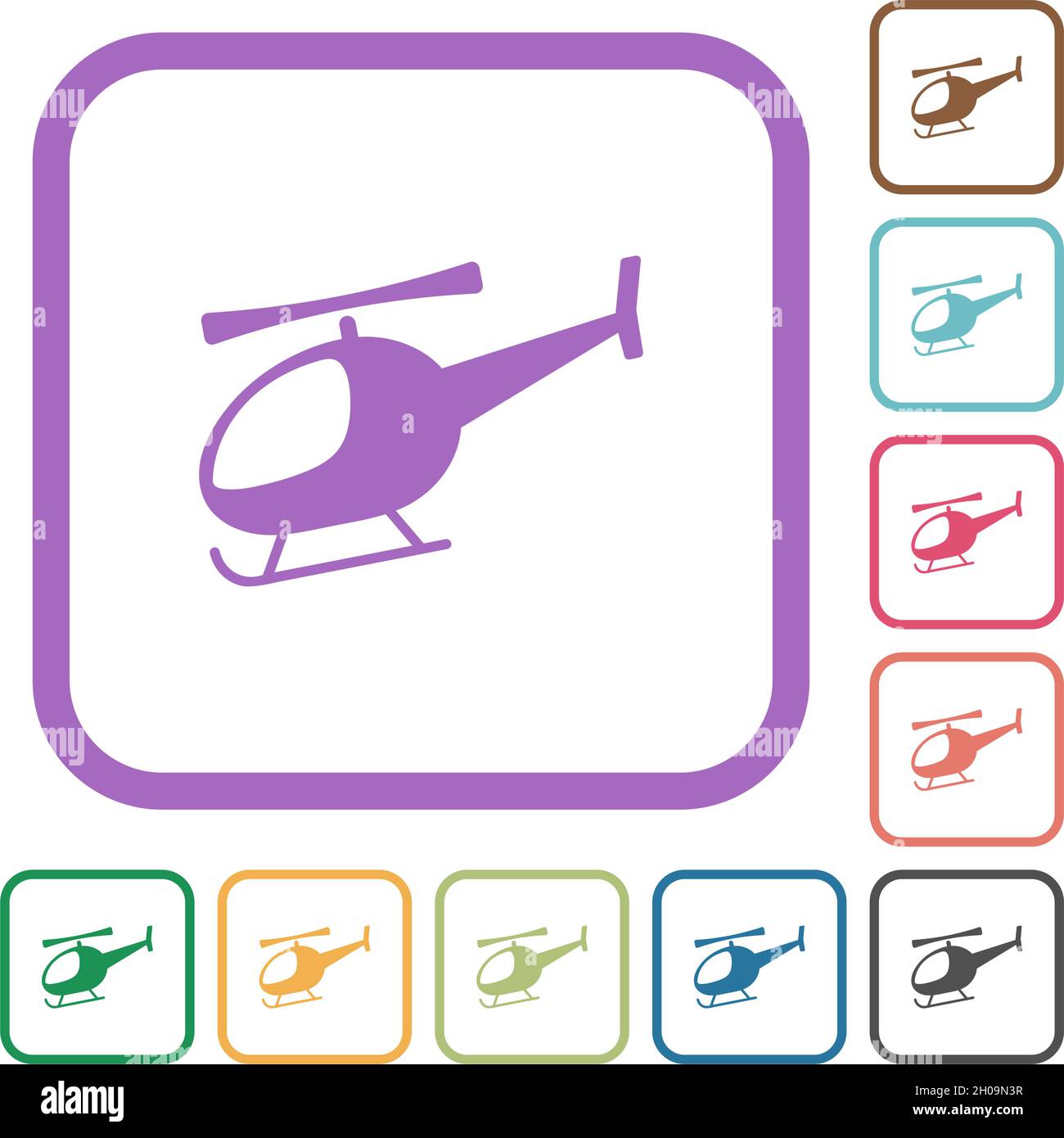 Helicopter silhouette simple icons in color rounded square frames on ...