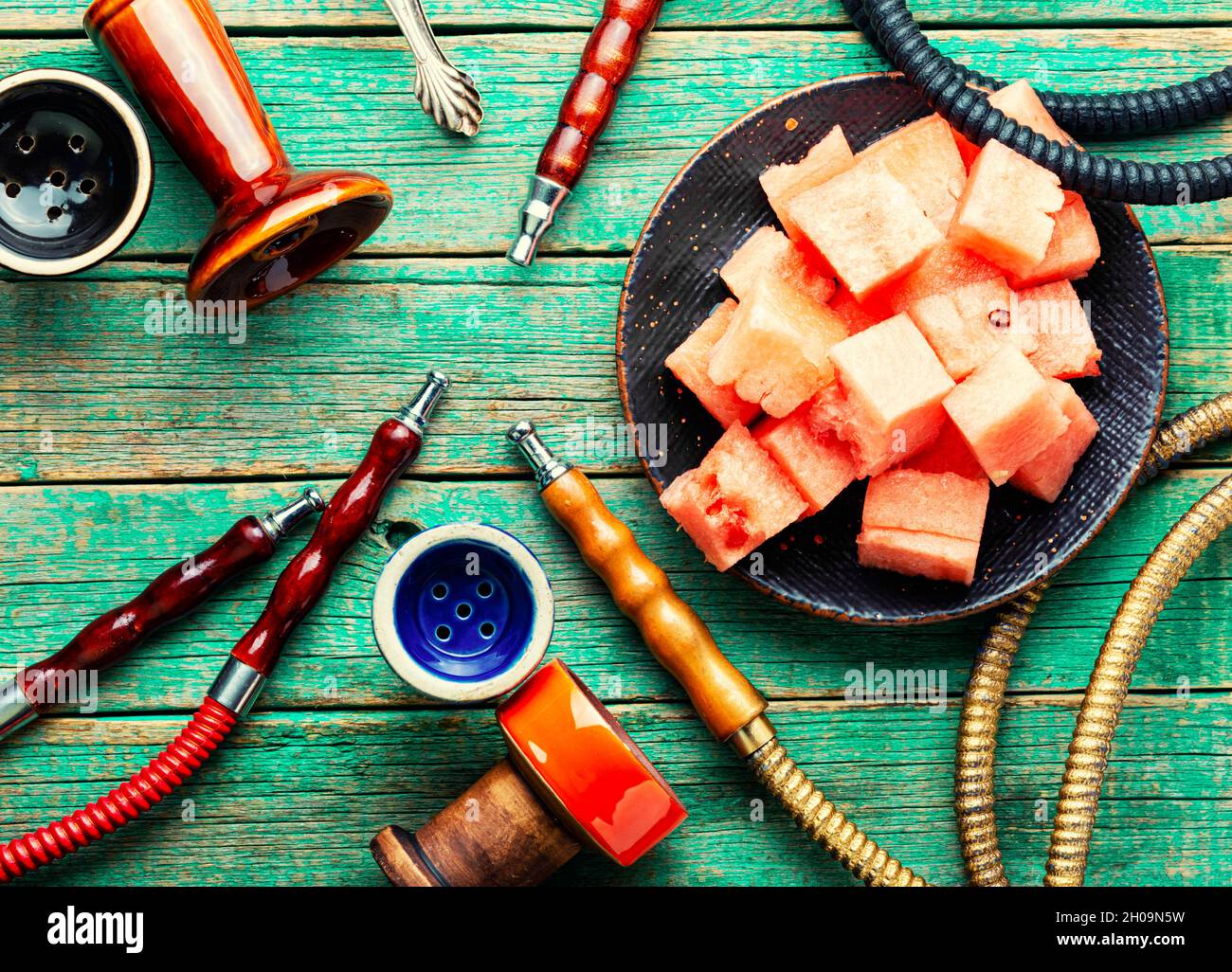Turkish smoking hookah with watermelon flavored tobacco.Shisha for