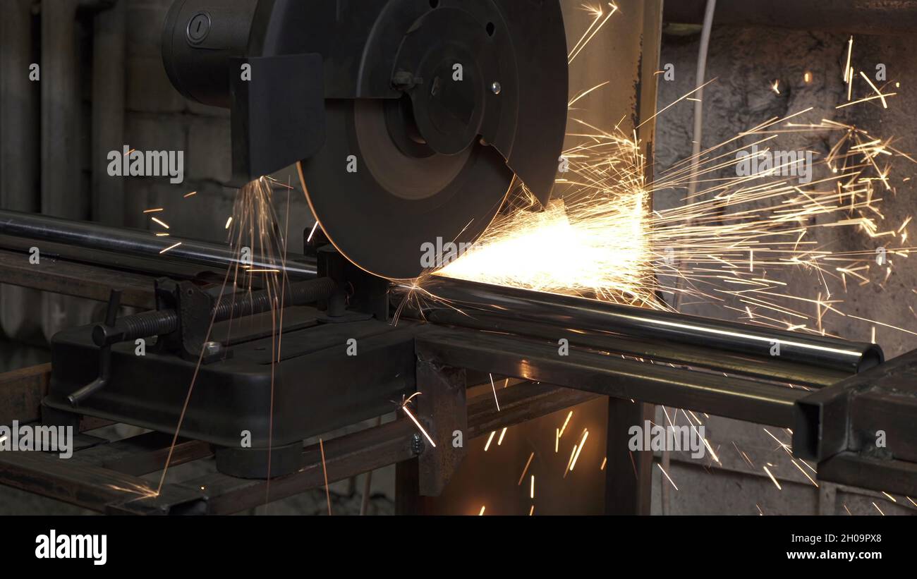 Image of working process on lathe with circular saw Stock Photo - Alamy