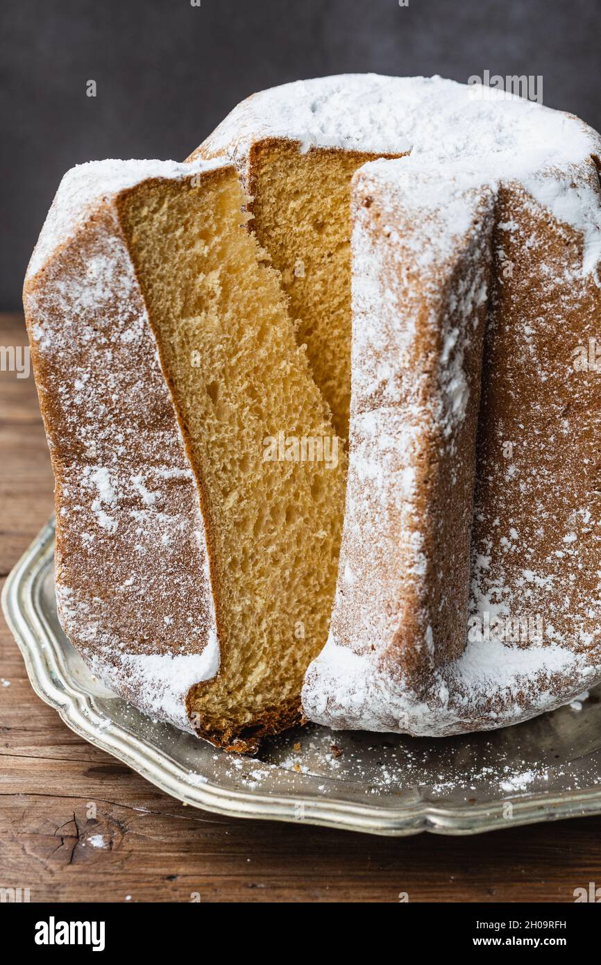 Pandoro, italian christmas cake, sliced Stock Photo