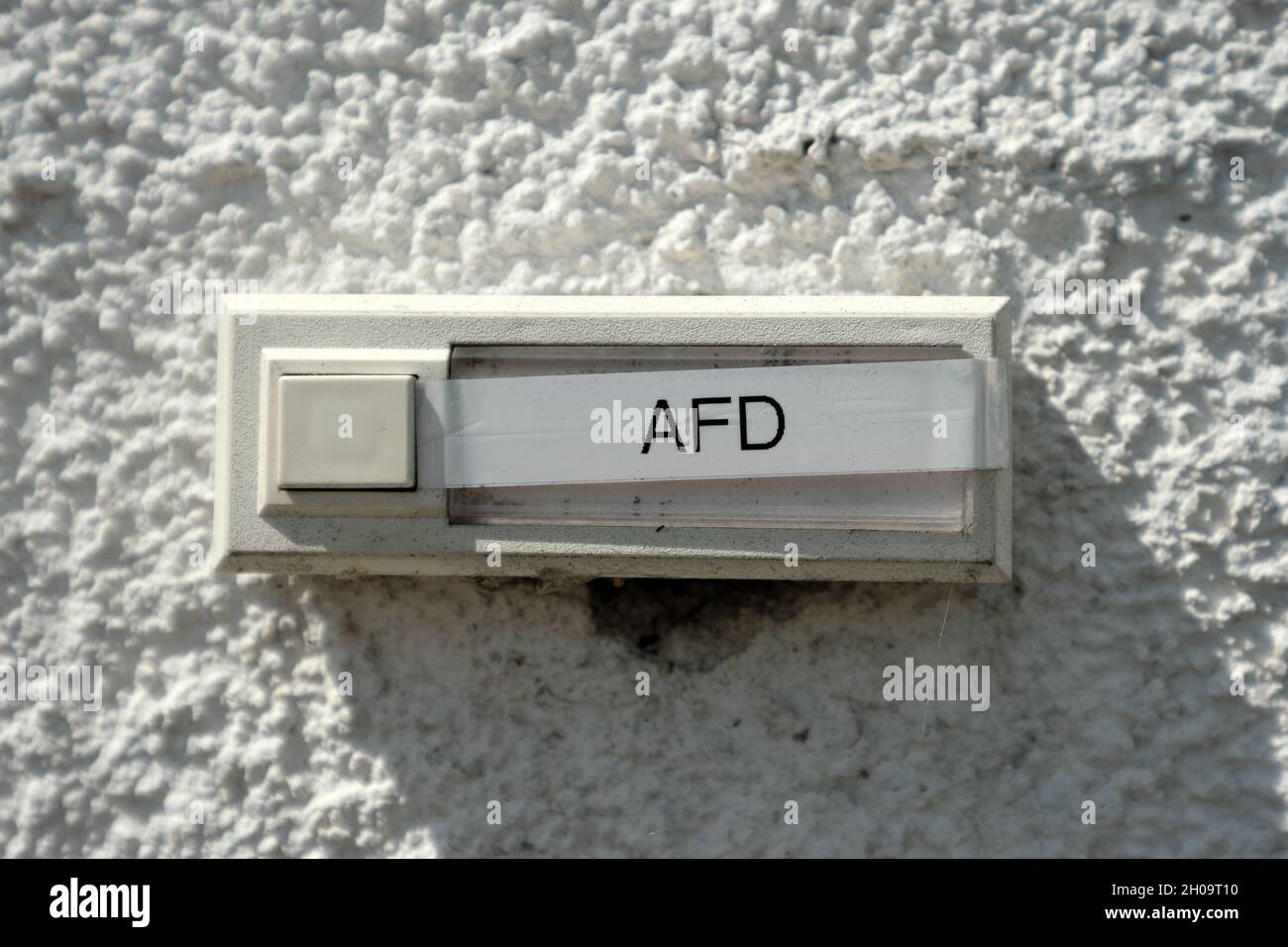 '03.08.2021, Germany, Lower Saxony, Stuhr - Bell at the headquarters of the Bremen AfD state party in an industrial park in the outskirts of Bremen. T Stock Photo