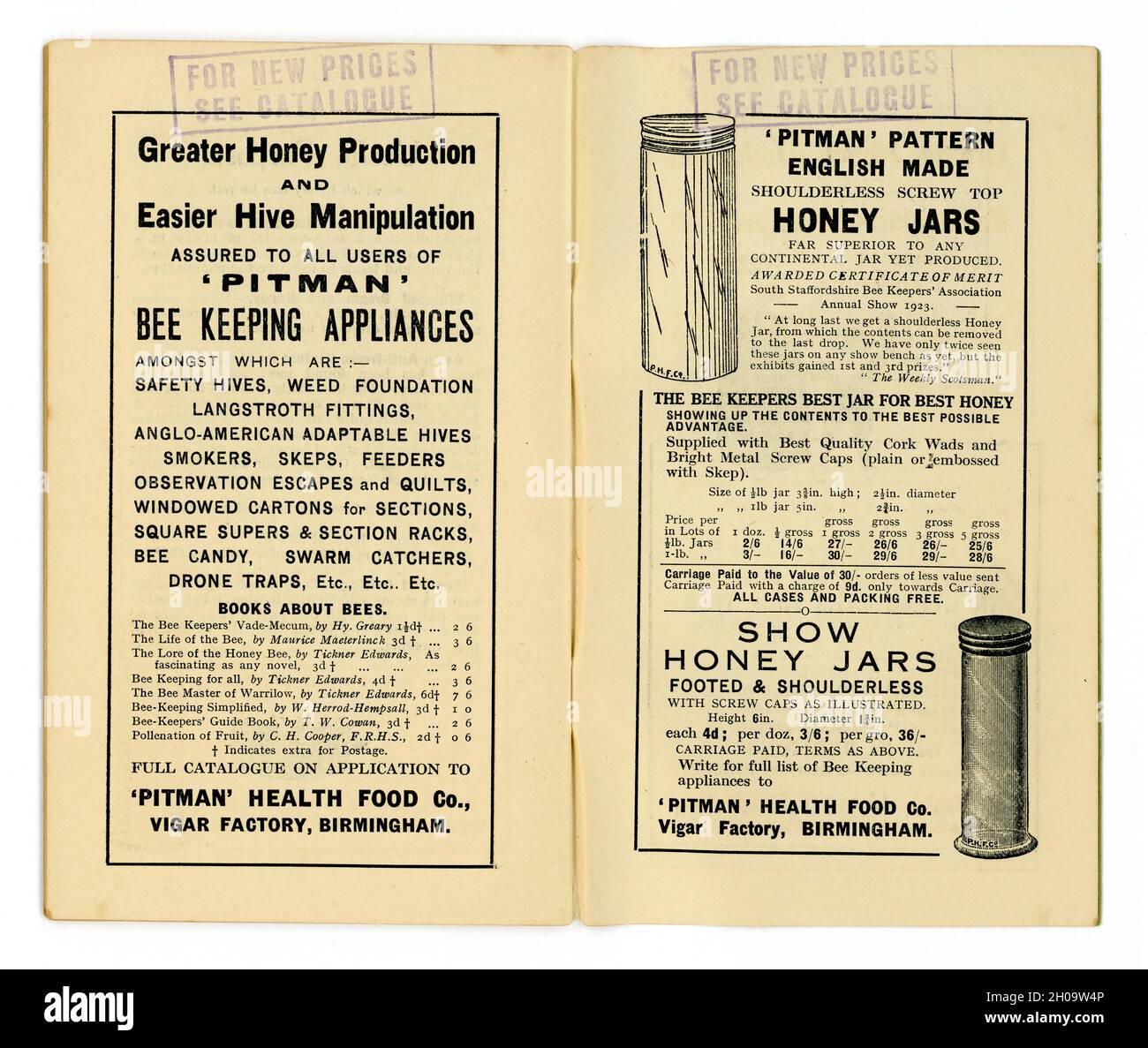 Inside healthy eating booklet, featuring honey jars Health from Food library no. 12,  this one in the series entitled Honey and the Bee,  by James Henry Cook published Birmingham  dated 1927 Stock Photo
