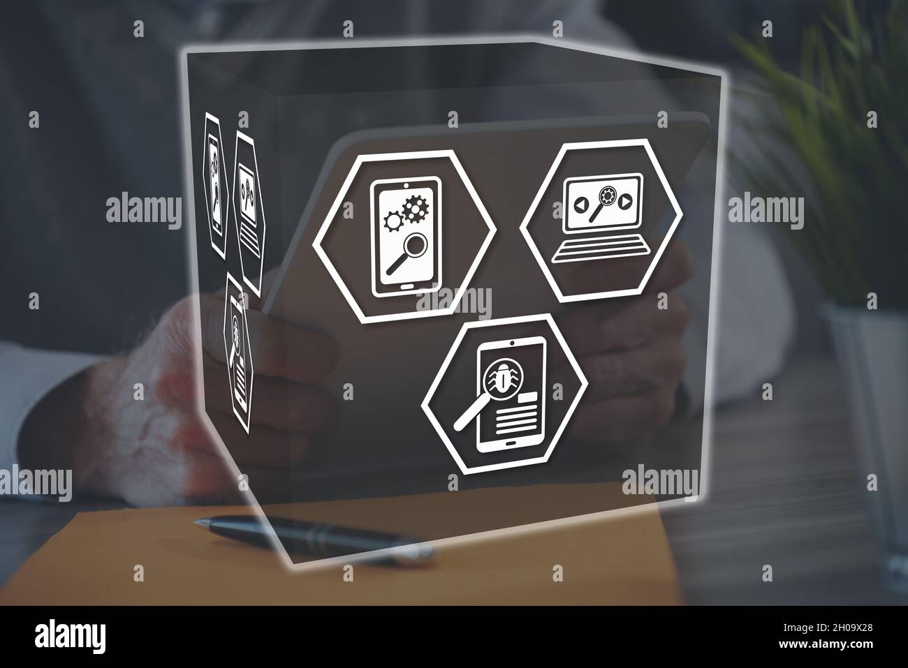 Software testing concept illustrated by a picture on background Stock Photo