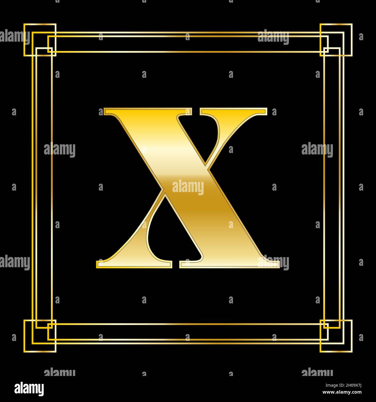 Letter X Logo Design With Square Ornament, luxury golden design, vector ...
