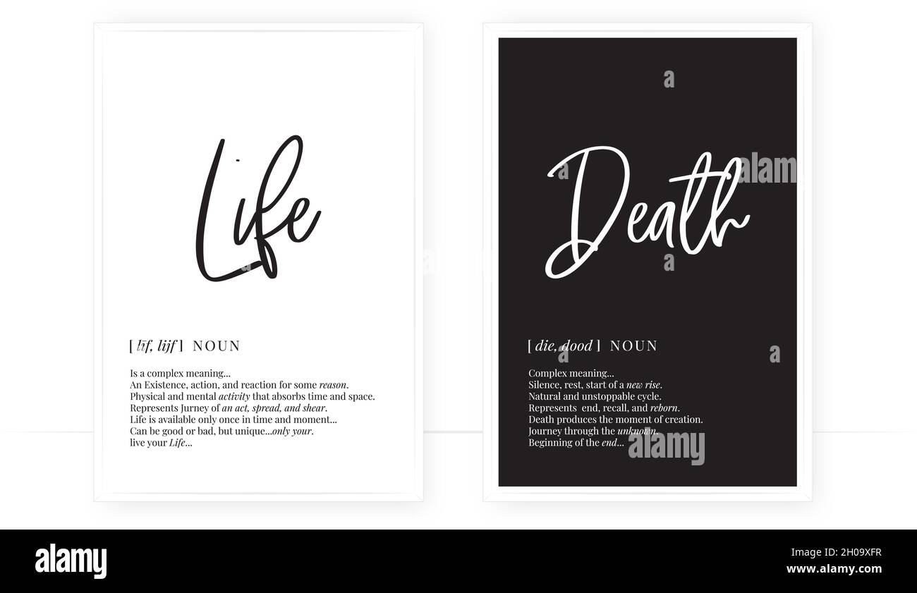 Life and death definition, vector. Minimalist modern poster design. Life  and death noun description. Wording Design isolated on white background,  lett Stock Vector Image & Art - Alamy