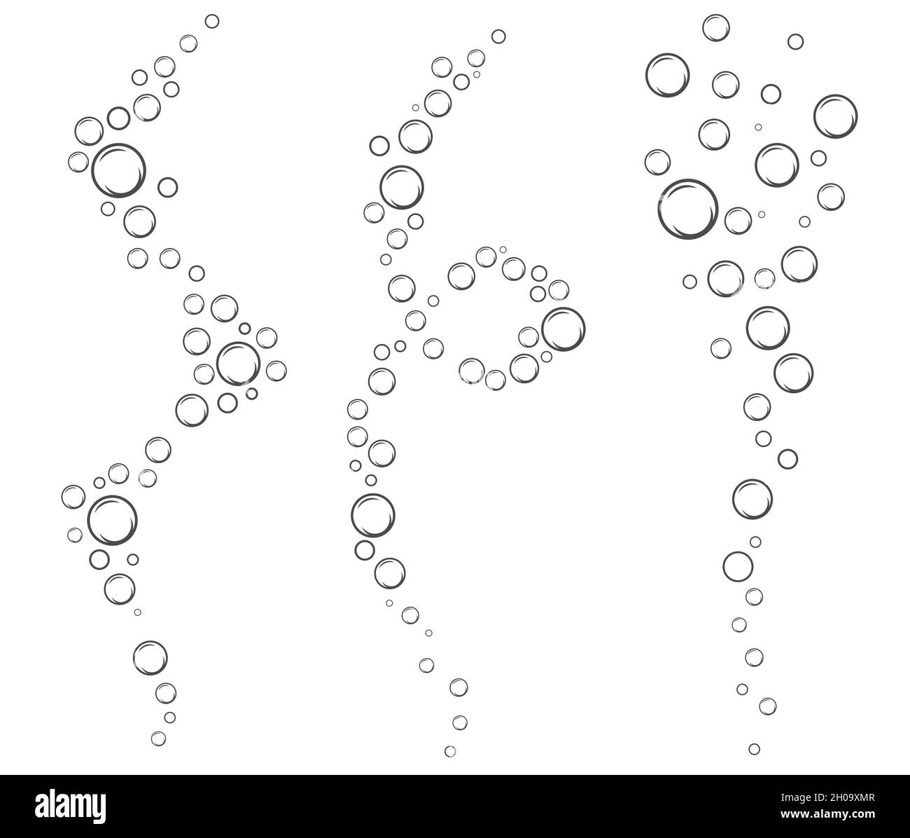 Bubbles of fizzy drink, air or soap. Vertical streams of water. Outline