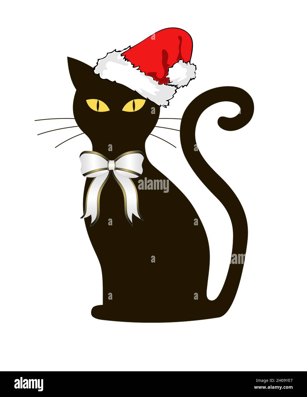 Happy New Year 2022, numbers,black cat, christmas, new year cat, santa,  New Year’s card Stock Photo