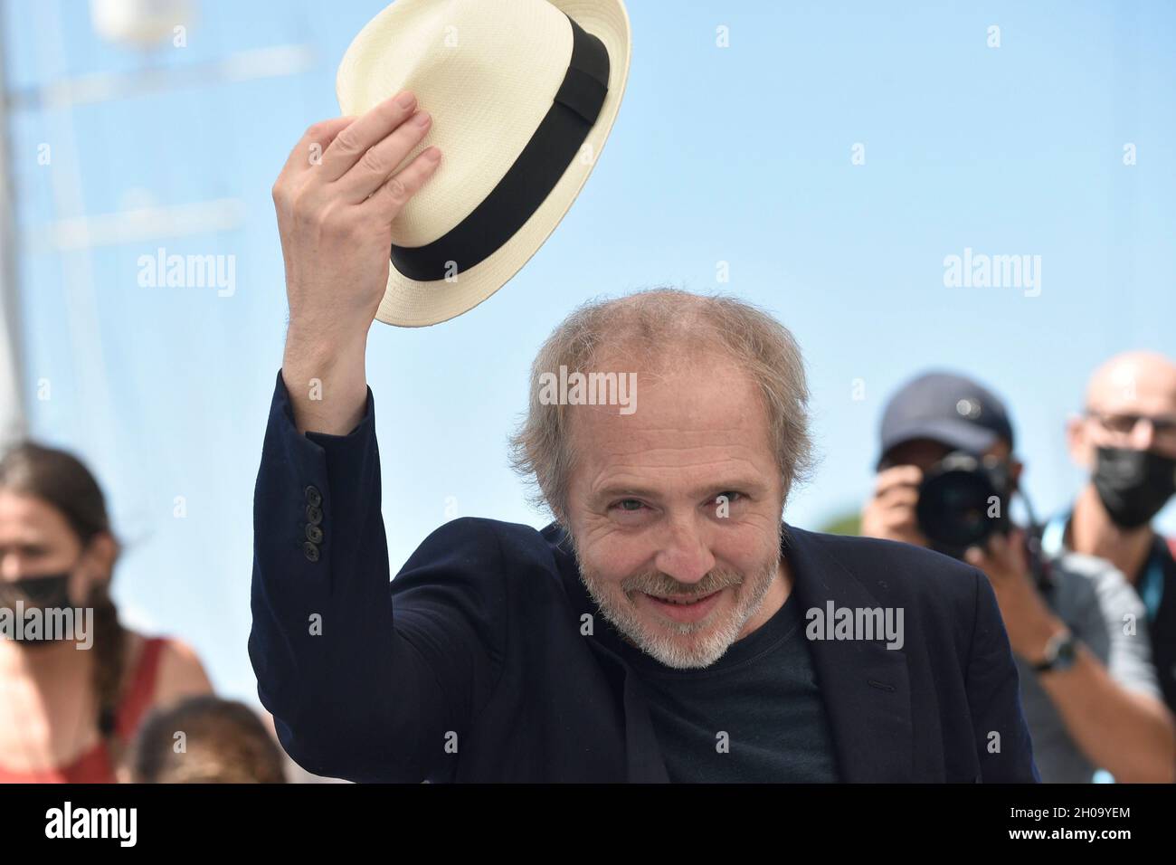 74th edition of the Cannes Film Festival: director Arnaud Desplechin posing during a photocall for the film “Deception” (French “Tromperie”), on July Stock Photo